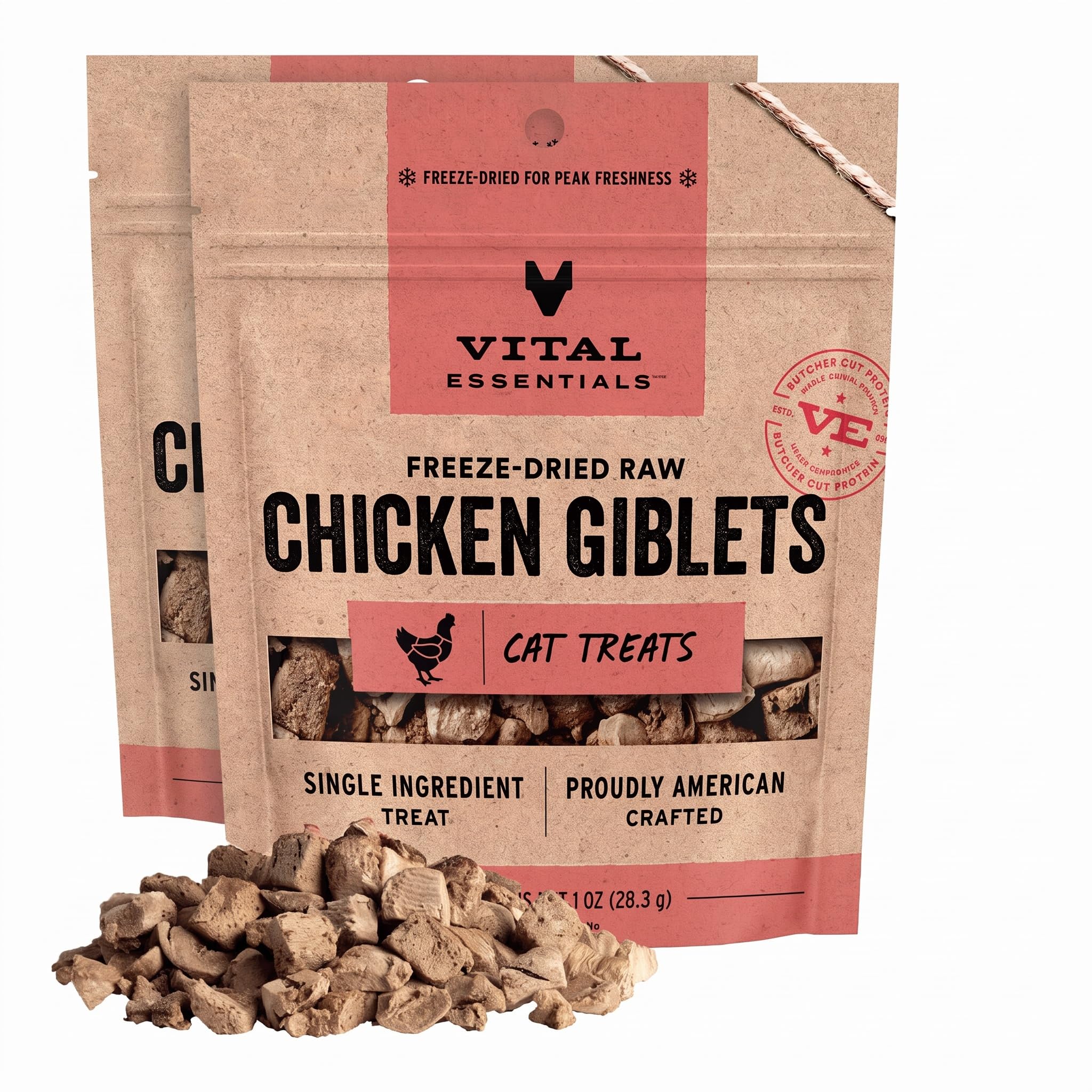 Vital Essentials Freeze Dried Raw Cat Treats | Chicken Giblets | 1 oz | Pack of 2