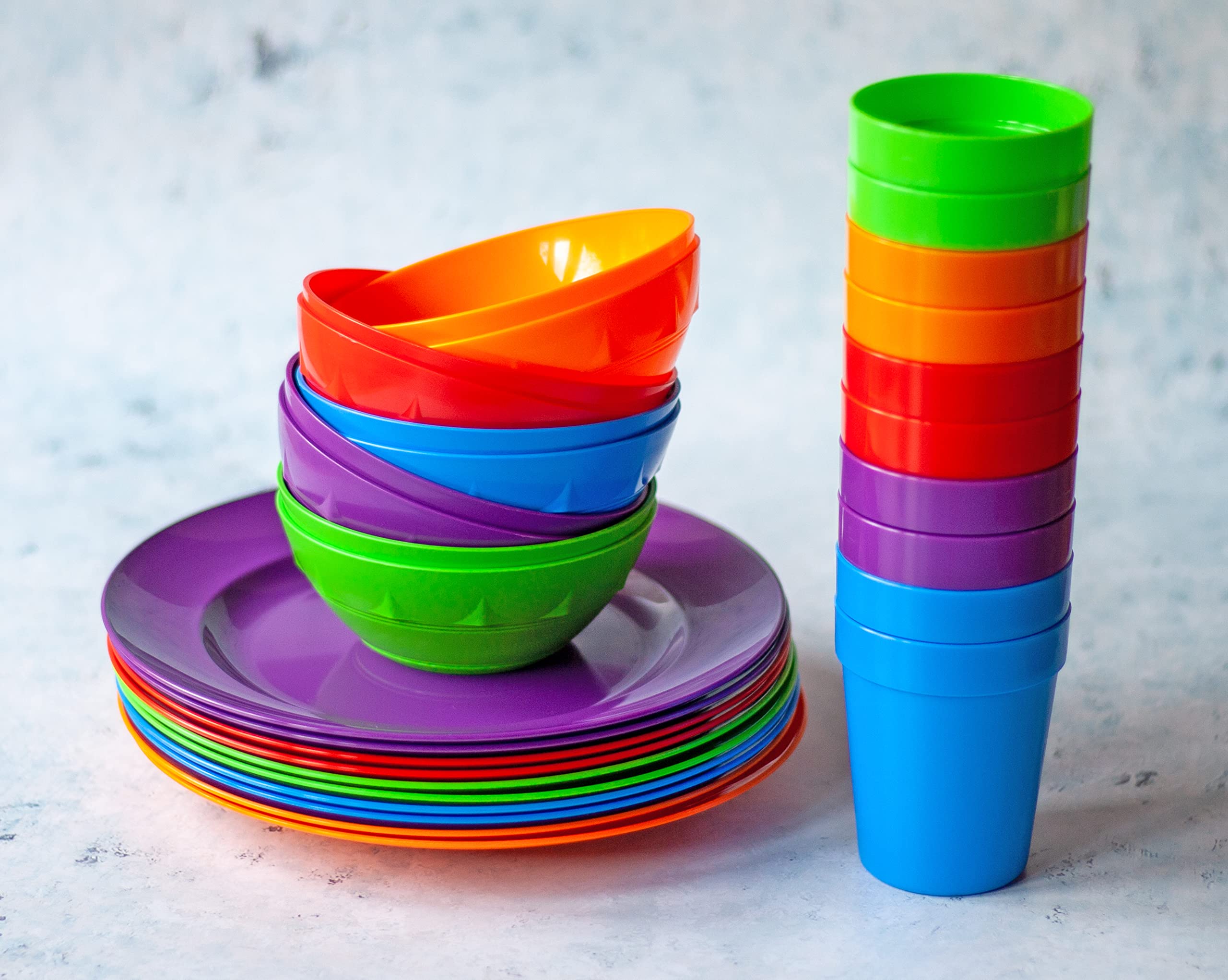 Harfield Rainbow Children's Dinner Set 30 Pieces Bowls Tumblers Small Plates Reusable BPA Free Plastic Shatterproof
