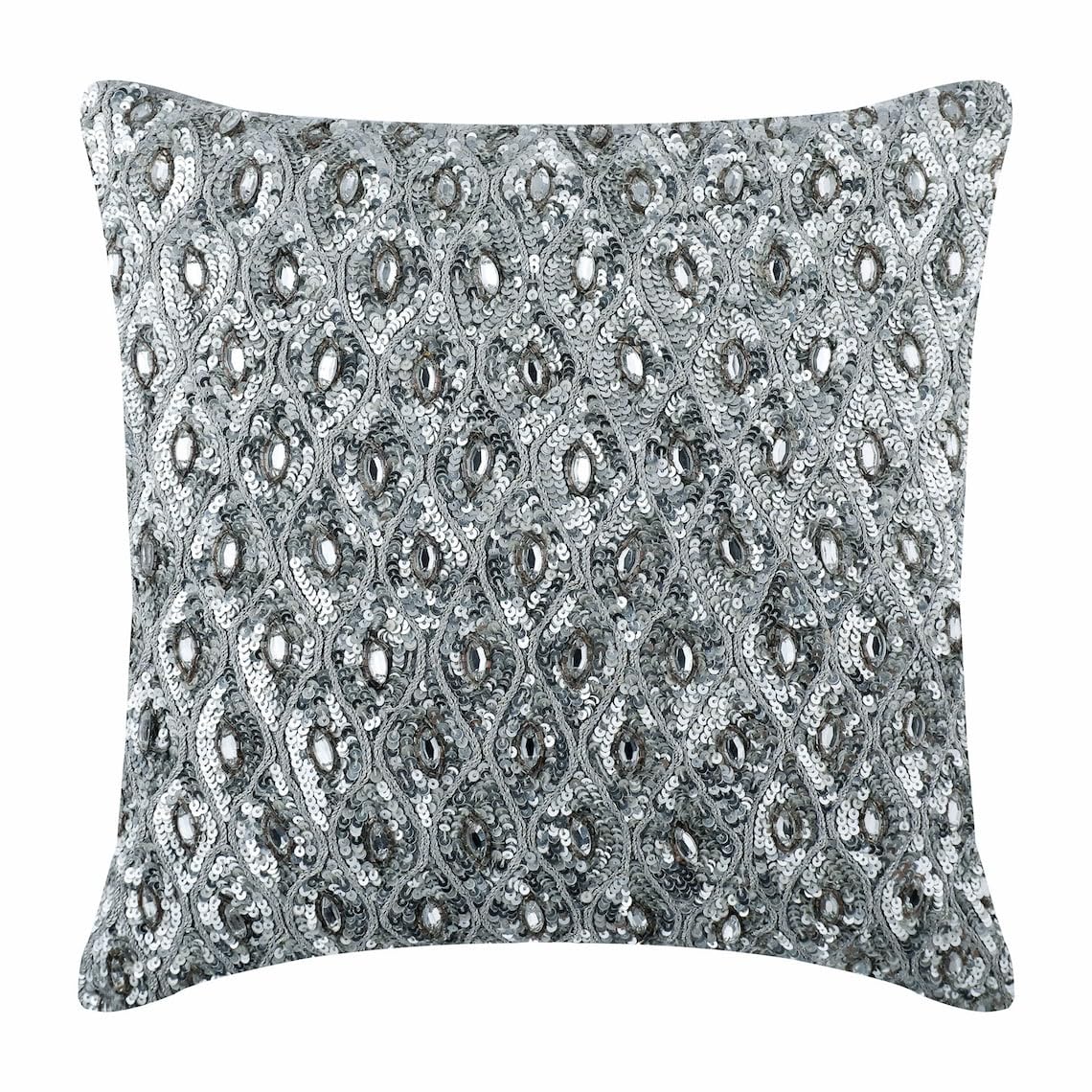 The HomeCentric Decorative Cushion Covers 30 x 30 cm Silver, Silk Throw Cushion Covers, Cushion Covers, Geometric Pillow Covers, Contemporary Throw Pillow Covers - Silver Anniversary — image 1