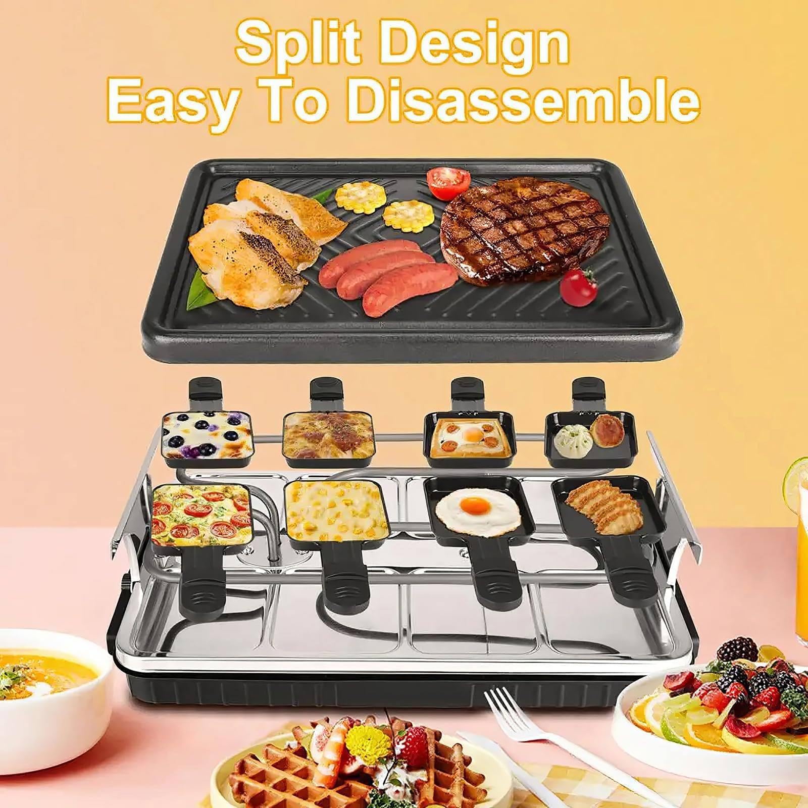 Raclette Elettrica da 1500 W, Griglia Rimovibile, per Campeggio In Casa