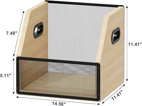 Miniatura 3 de Homeiju Almacenamiento de discos de vinilo, caja de discos de metal y madera, con capacidad para hasta 60 álbumes, color beige