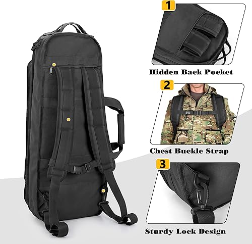 Miniatura 4 de GOBUROS Mochila táctica para rifles de 28 pulgadas, funda suave para rifle con 3 portavasos, correas acolchadas para el hombro, cremallera con