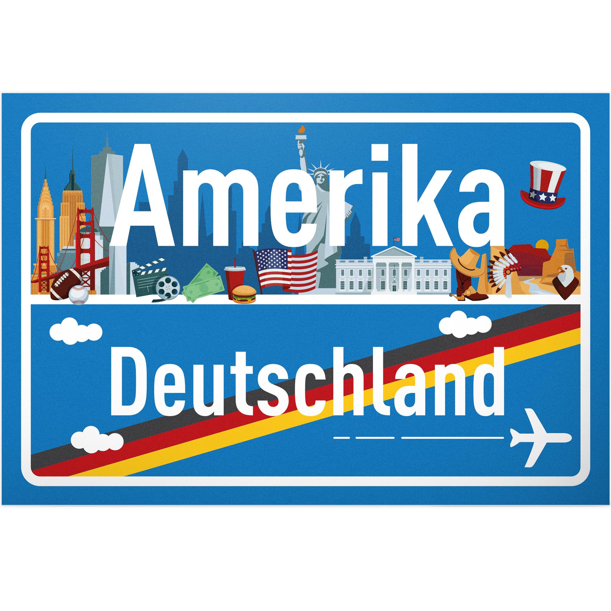 DankeDir! USA Amerika Deutschland Ortsschild - Schild 30 x 20 cm - Geschenk Idee Gutschein Reise Urlaub Reisegutschein Geldgeschenk Abschiedskarte Geschenkidee Deko Karte