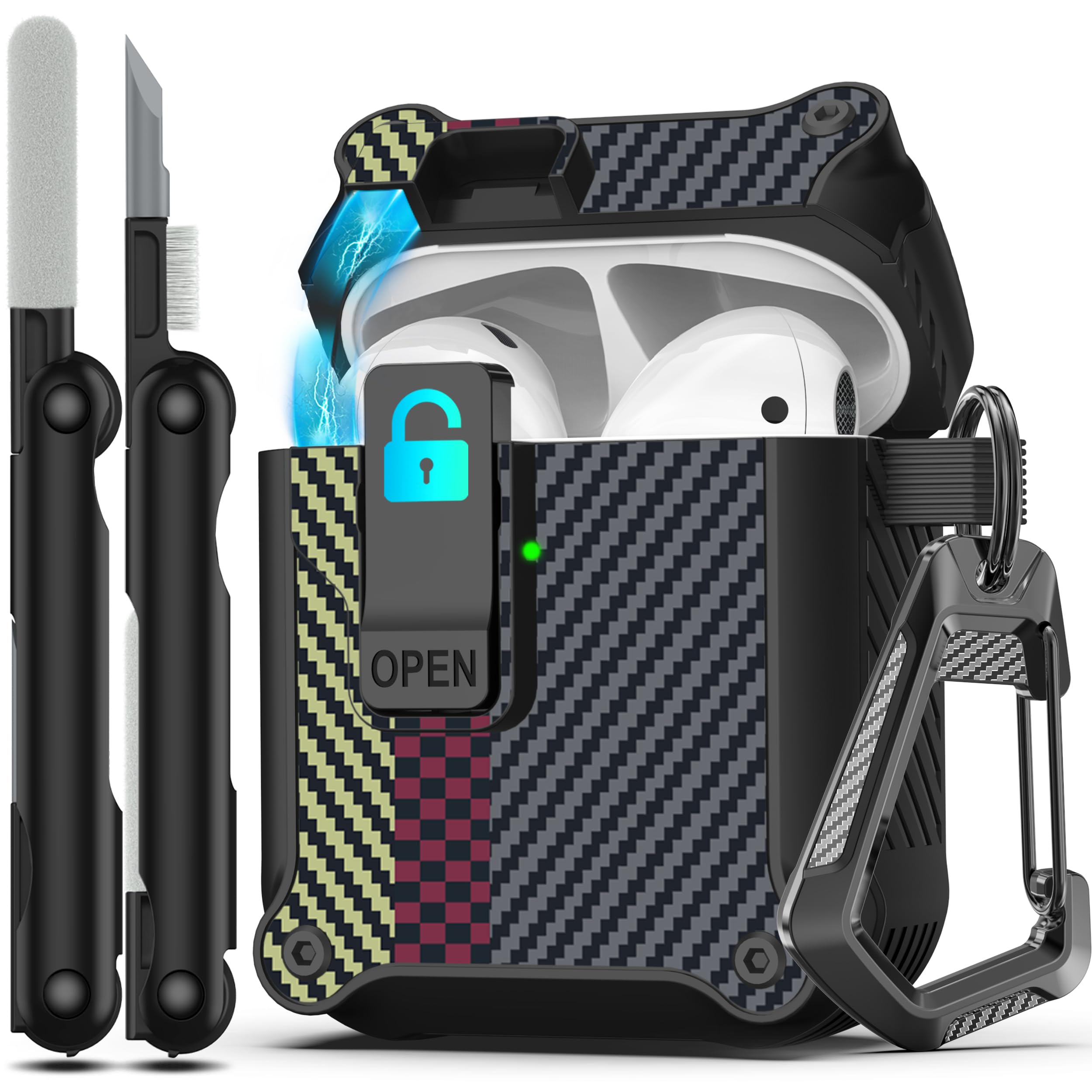 RFUNGUANGO - Funda para AirPods Pro 3 con Cierre y Kit de Limpieza, Transparente, rígida, para Videojuegos, con Soporte para teléfono Integrado, antigolpes （Naranja） — view 55