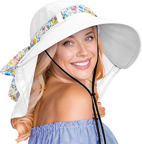 Tirrinia Sombrero de senderismo para mujer, sombrero de ala ancha con solapa de cuello grande, protección solar UPF 50+