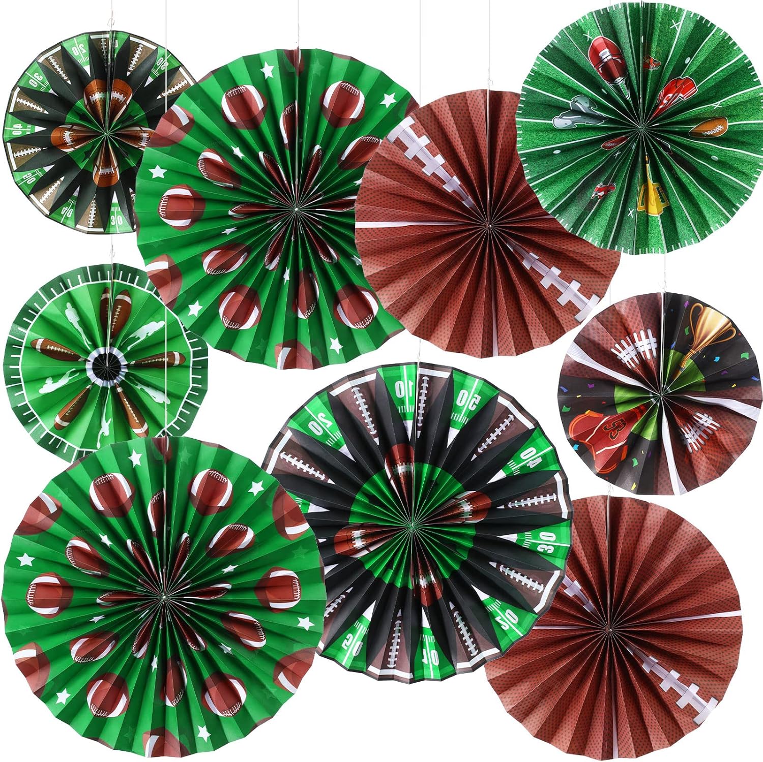 Outus 9 Pcs Football Party Decorations Hanging Paper Fans