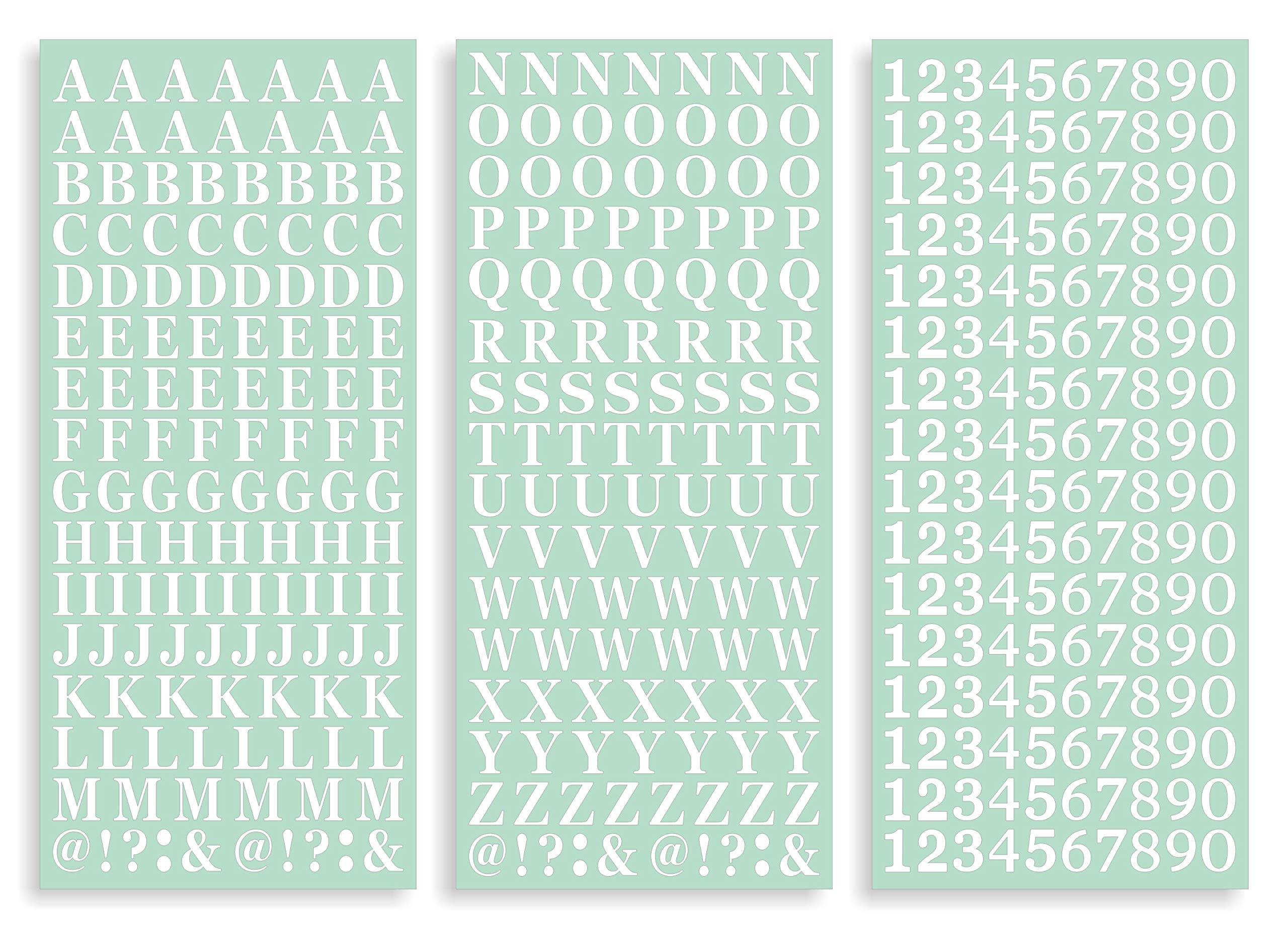 408 Vinyl Stickers Letters and Numbers in a Pack, 10 mm Tall, Cut-to-Shape, Waterproof Lettering for Signs (White)