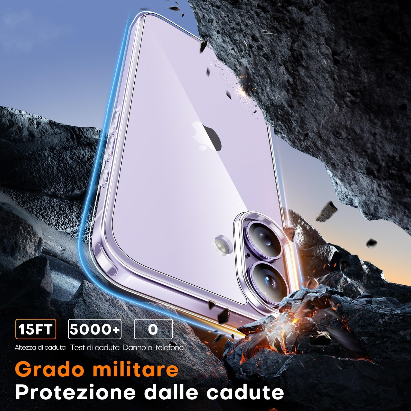 TAURI Cover per iPhone 17 con Pellicola in Vetro Temperato,Custodia per Sottile Antishock, Anticaduta - Trasparente