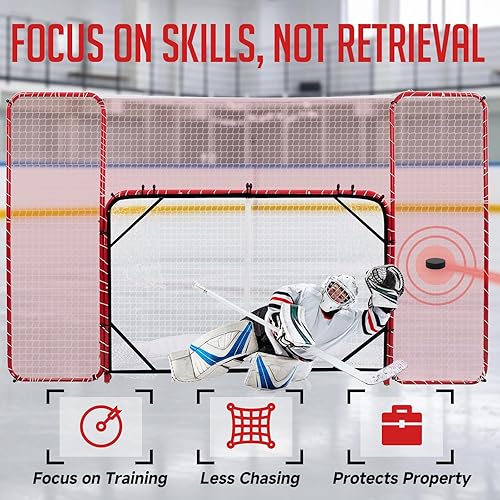 Miniatura 2 de Red de hockey con tope trasero de 10 x 6 pies, juego de entrenamiento de porteros de hockey profesional con redes de objetivo, marco de acero