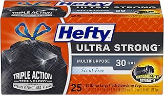 Hefty Ultra Strong Multipurpose Large Trash Bags, Black, Unscented, 30 Gallon, 25 Count (Pack of 1)