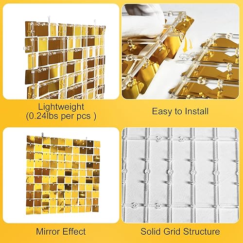 Miniatura 2 de Emart Telón de fondo de pared dorado brillante, paneles de lentejuelas para decoración de fondo de fotos, para fiestas, cumpleaños, bodas, 12