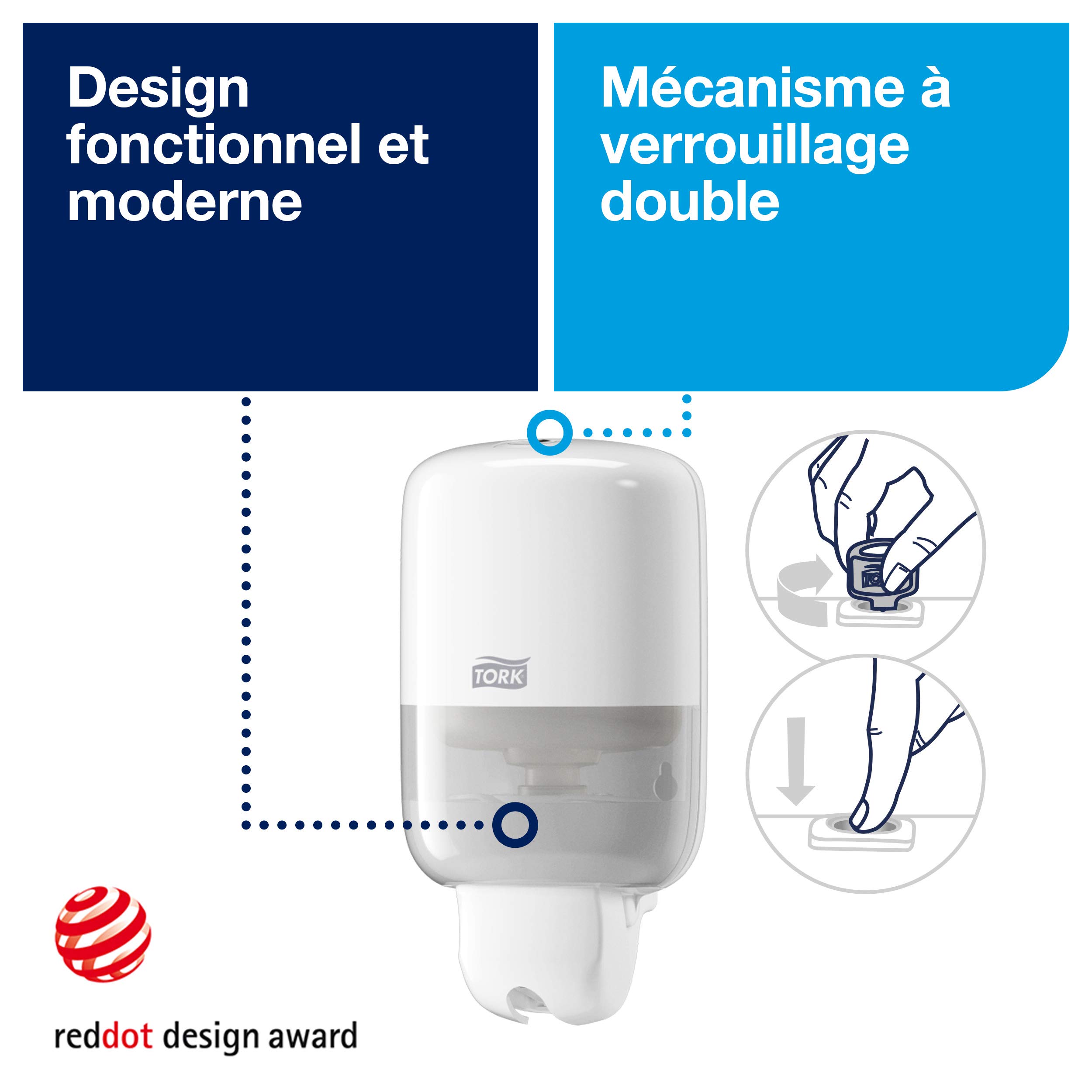 Tork Mini distributeur murale de soins pour la peau blanc S2, certifié facile d'utilisation, gamme Elevation, 561000
