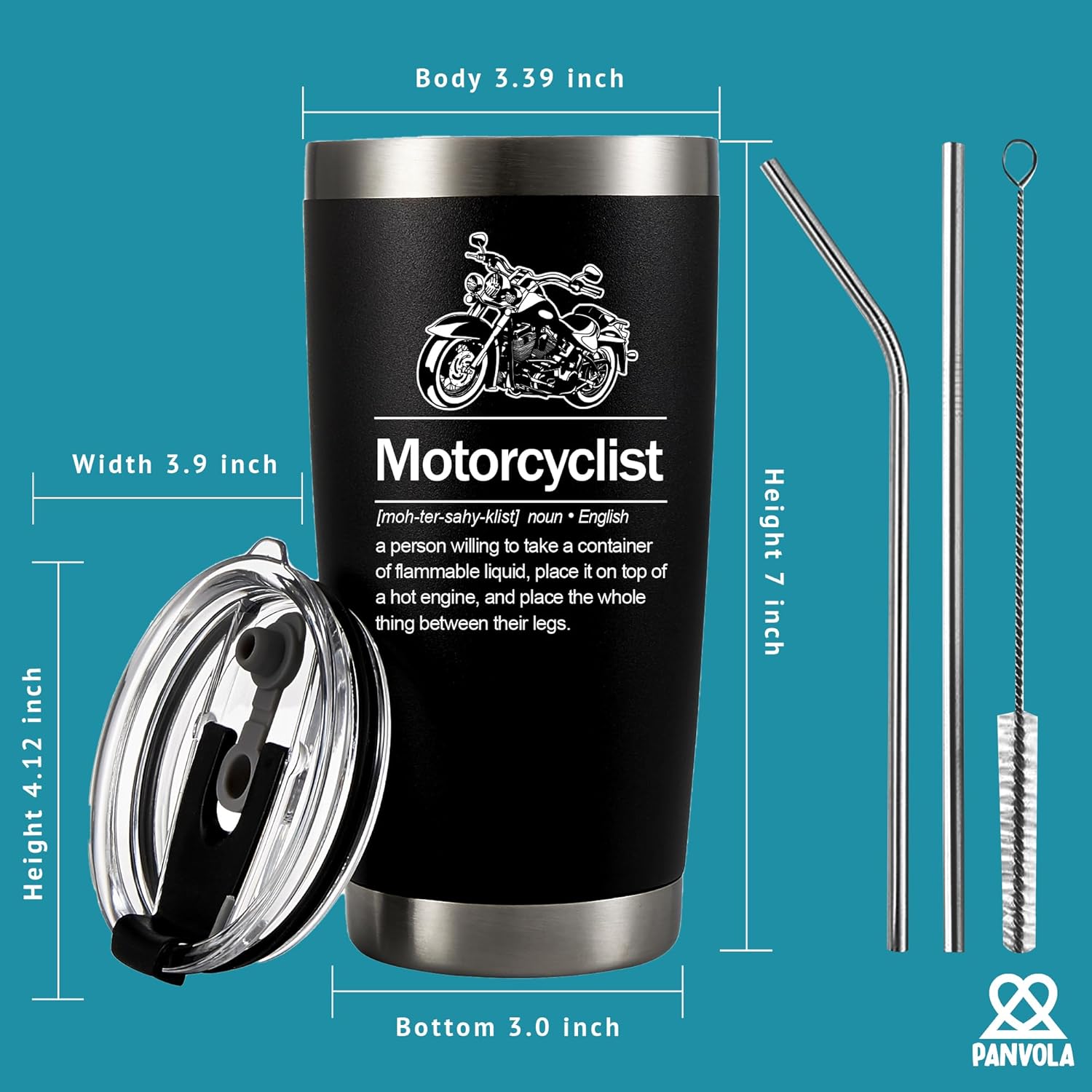 Panvola Motorcyclist Definition Tumbler Motorcycle Gifts For Dad Husband Brother Boyfriend Biker Rider Vacuum Insulated Tumbler with Lid and Straw Travel Mug 20 oz Black - Image 5