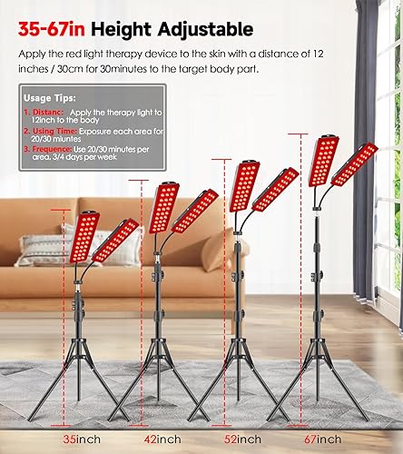 Miniatura 6 de RXCOFISLE Lámpara de terapia de luz roja con soporte, panel único 60 LED 660nm rojo y 850nm longitudes de onda infrarrojos cercanos para la salud