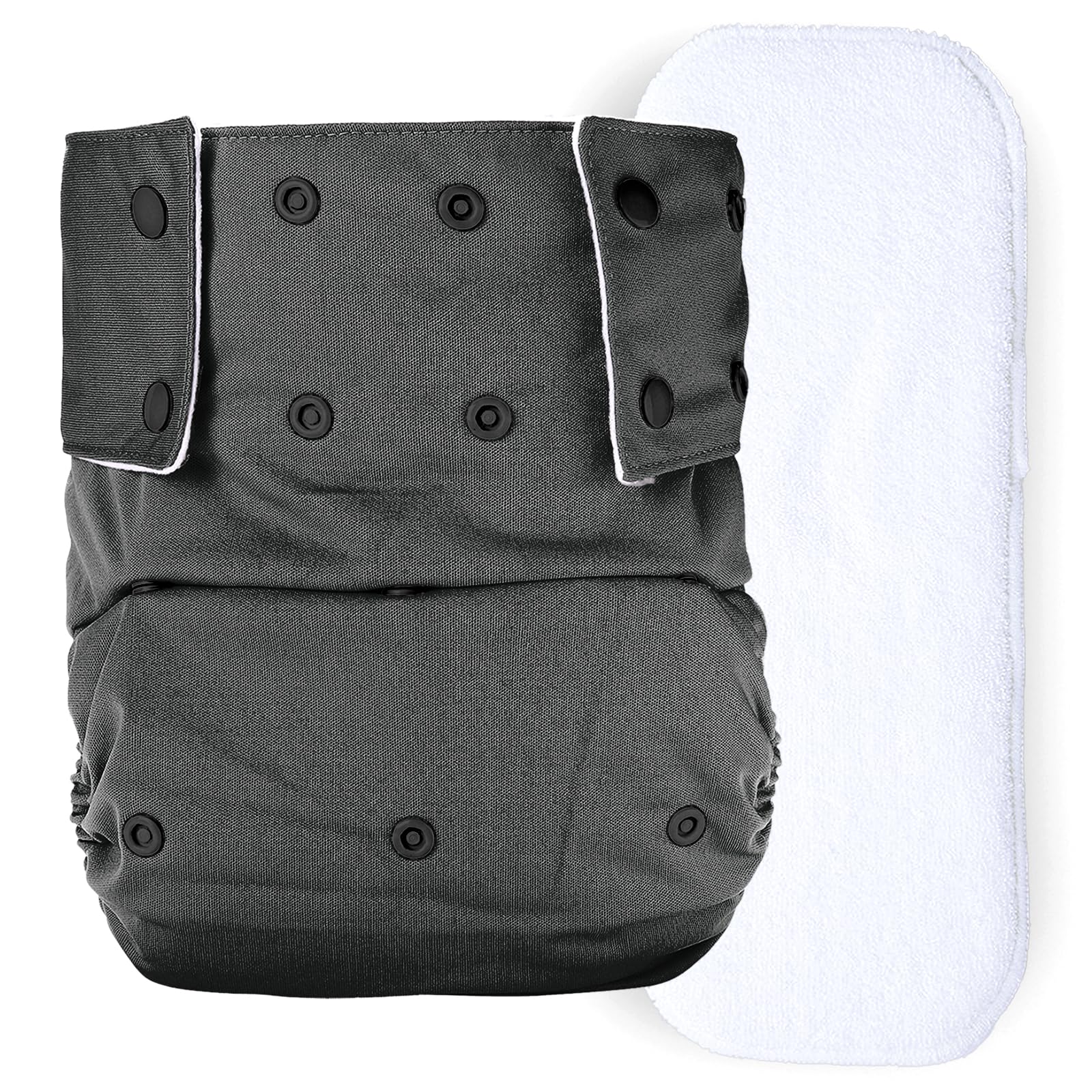 Bumberry Reusable Cloth Diaper For Adults "SML" (Waist Size 28-36 inch) Senior Washable for Older Men & Women with 1 Wet Free Four Layer Inserts for Day & Night Incontinence & Bedwetting, (Ash)