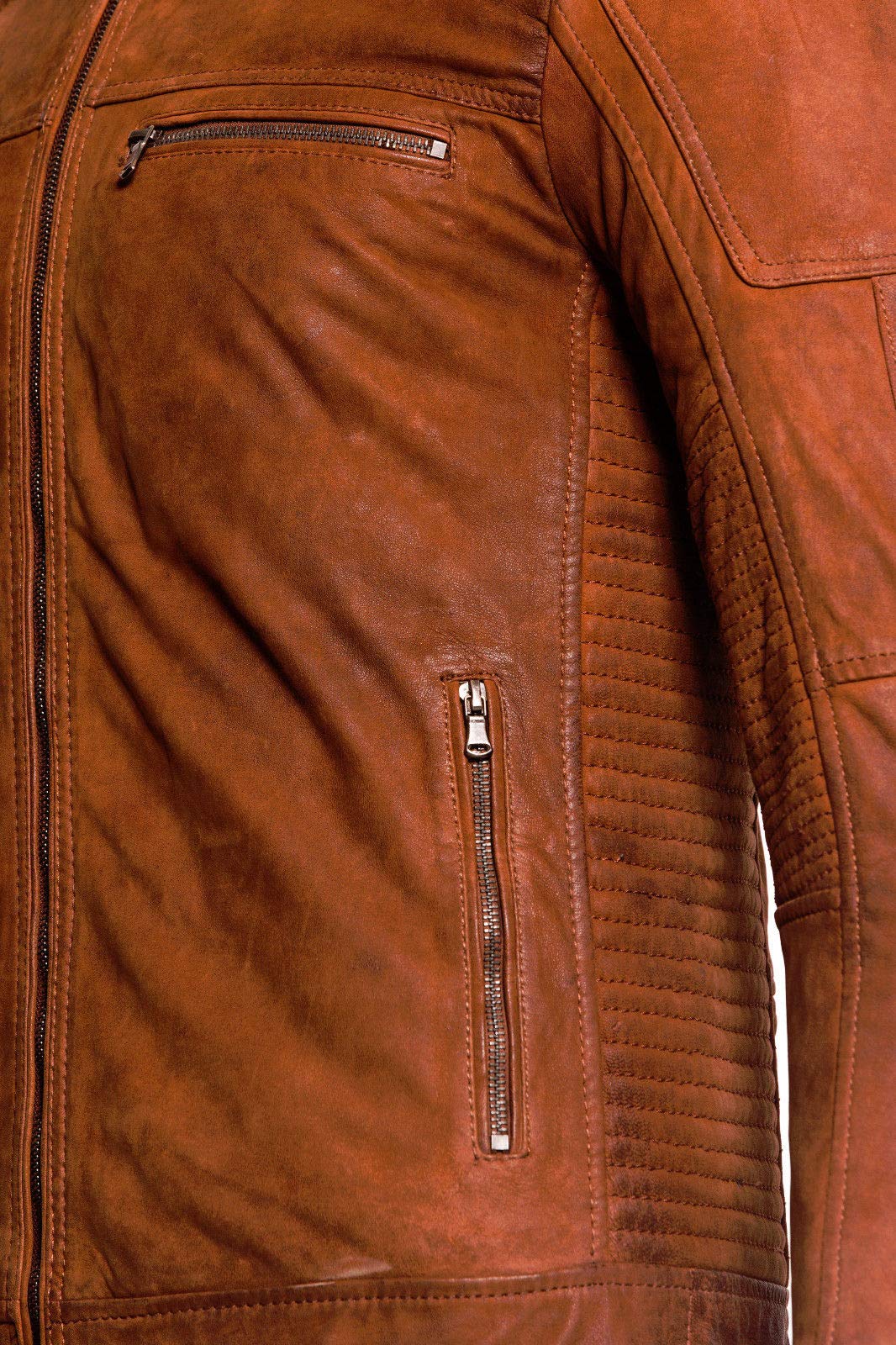 Herren Beiläufig Braun Bräunen Buff Leder Cafe Rennfahrer Radfahrer Jacke