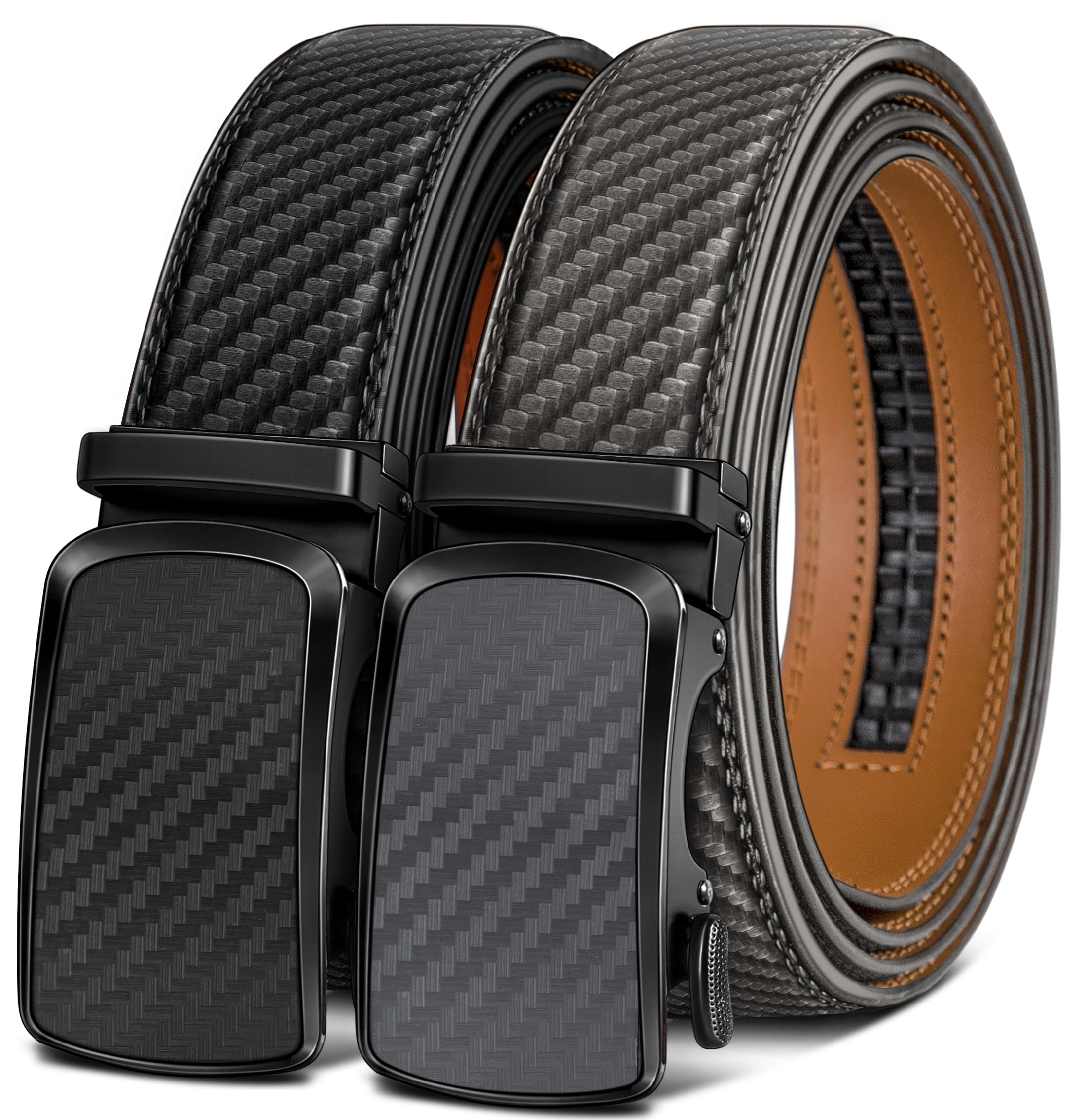 BULLIANT Men's Ratchet Belt 2 Pack-Click Leather Belt Adjustable for Men Gift 1 3/8-Cut for Perfect Fit