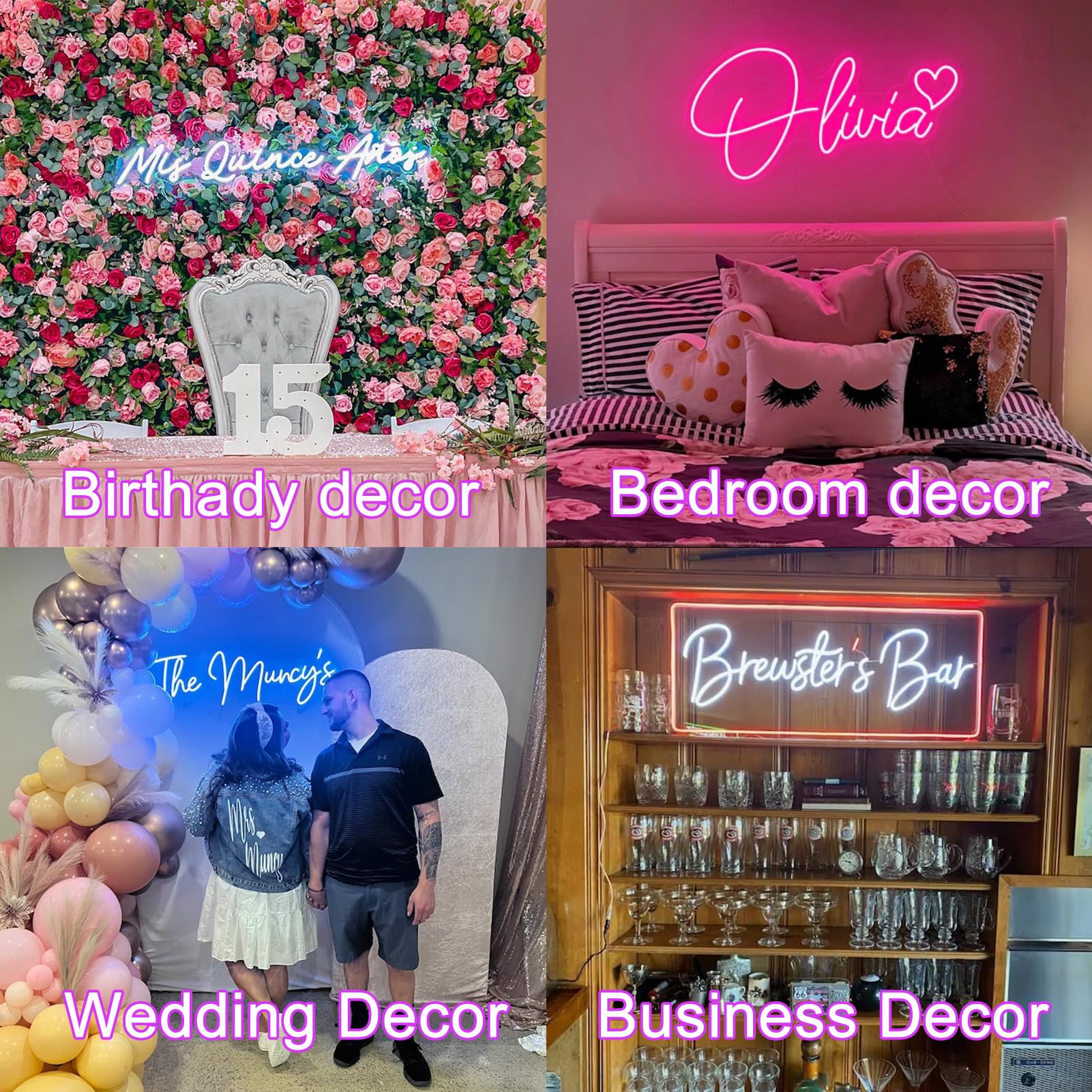 Scritta Neon Personalizzabile, Insegna Luminosa Nome LOGO Neon LED Personalizzata per Decorazione della Parete, Matrimonio, Compleanno Festa, Regali, Bar, Negozio, Commerciale (40-150 cm)