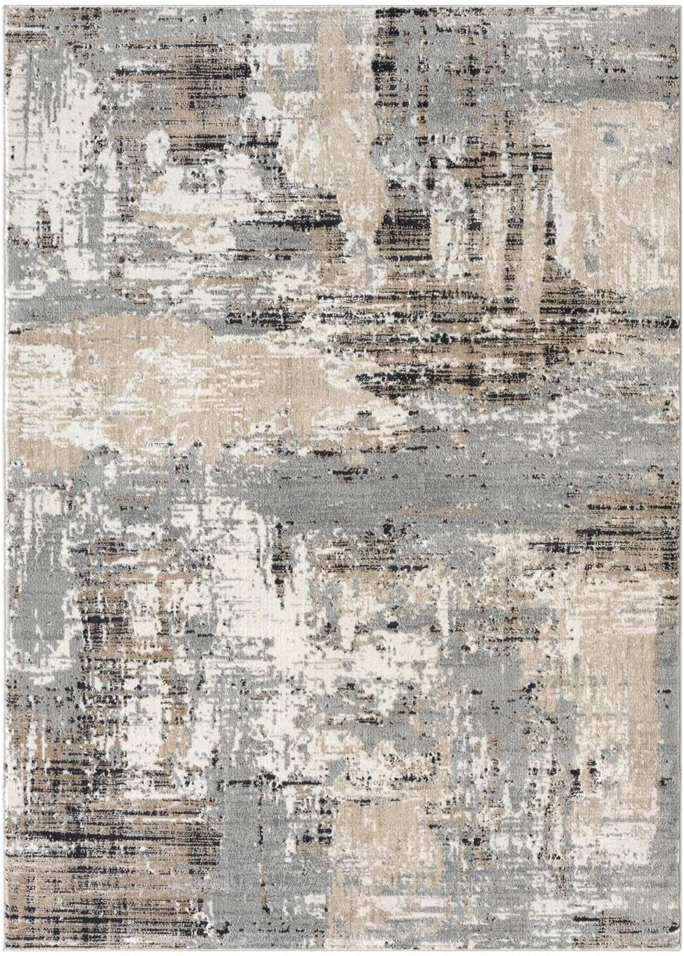 LUXE WEAVERS Abstract Distressed Beige 4x5 Area Rug