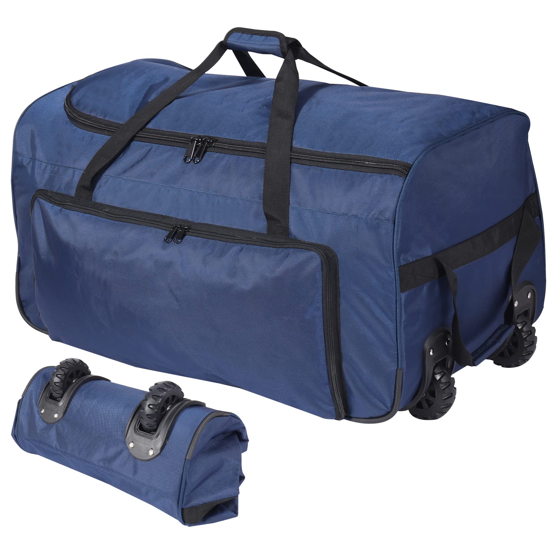 REDCAMP Foldable Duffle Bag with Wheels 120L, 1680D Oxford Collapsible  Large Duffel Bag with Rollers for Camping Travel Gear, Blue