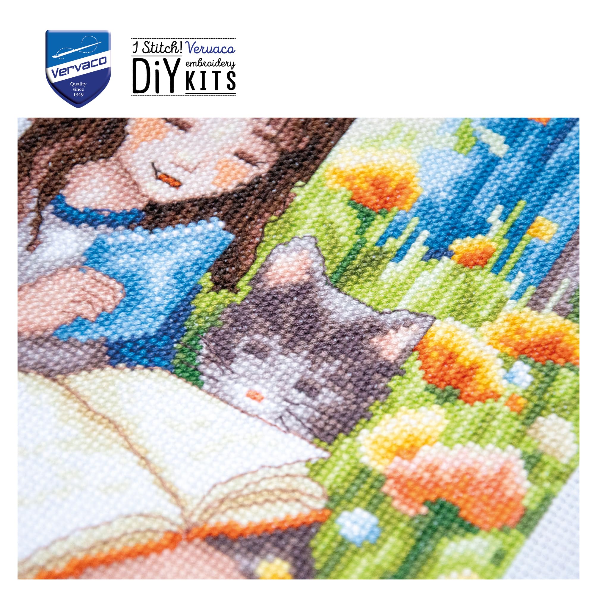 VERVACO Haft Krzyżykowy Liczony Zestaw Obraz do Haftu RELAKS W OGRODZIE Zrób to Sam Zestaw Kreatywny dla Dorosłych 23 x 25 cm Dekoracja Ścienna DIY Cross Stitch Kit