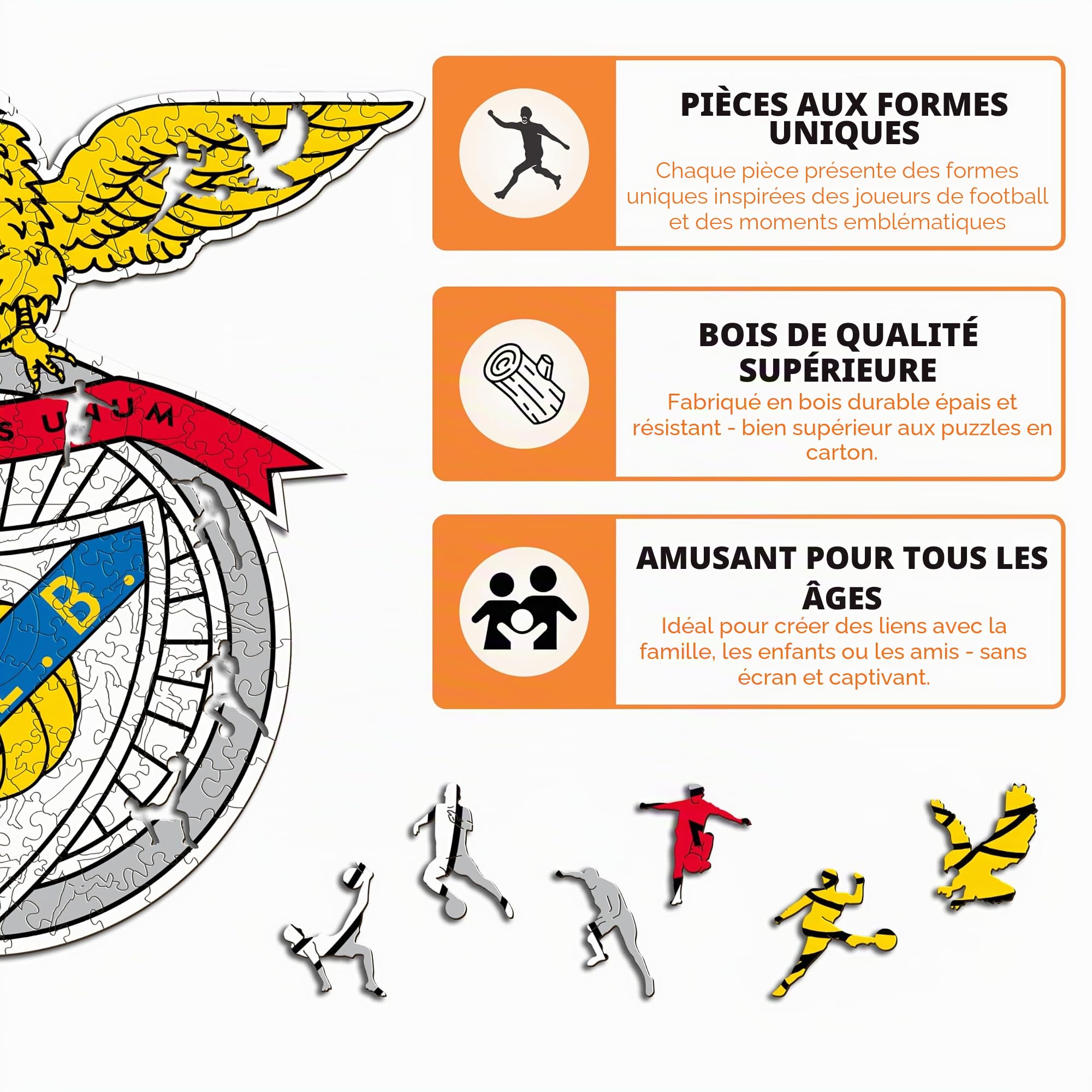 Iconic Puzzles - Benfica, Logo, Puzzle en Bois sous Licence Officielle, 100% Durable, Cadeau pour Adultes et Enfants, Taille S, 150 pièces