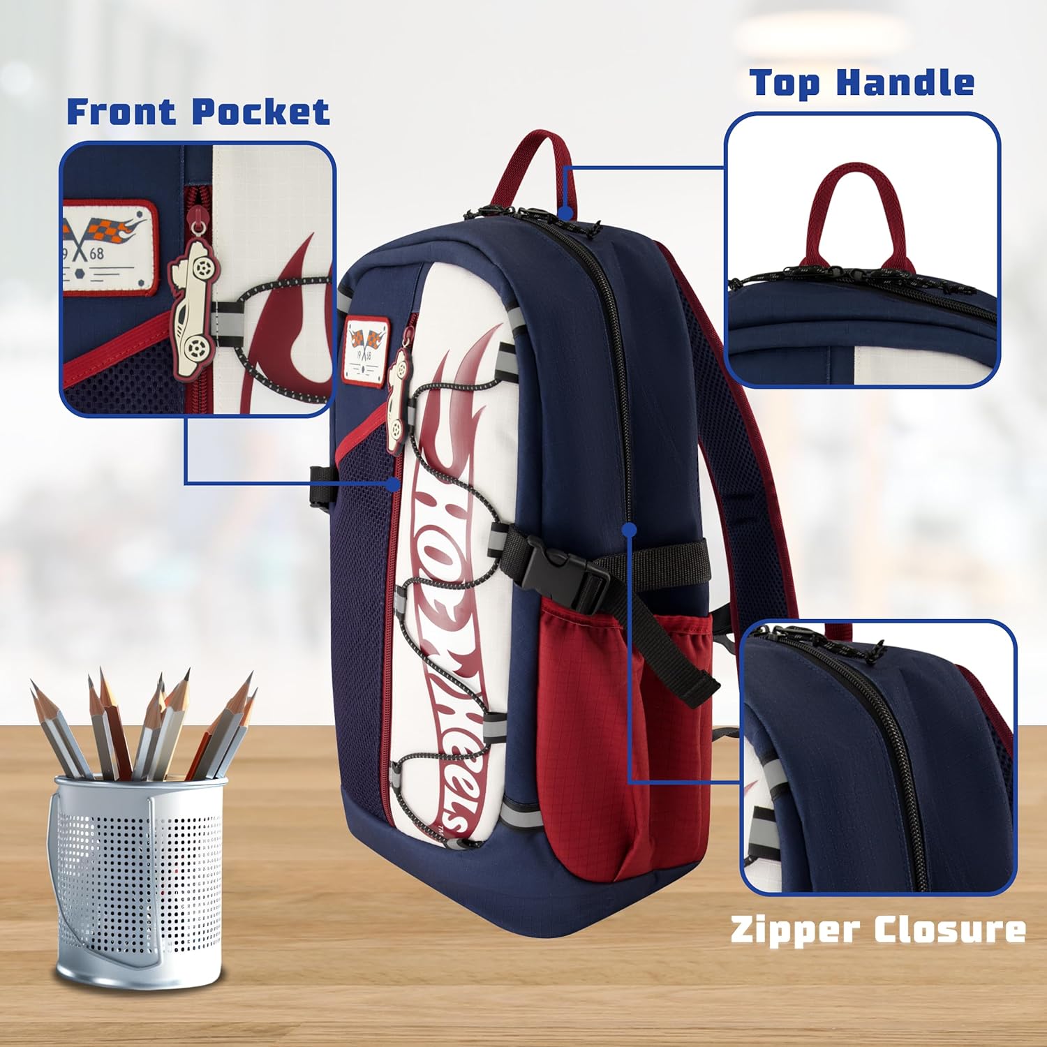 Concept One Hot Wheels 1968 Backpack, Classic Heritage Design for Men and Women, Navy, 12 Inch