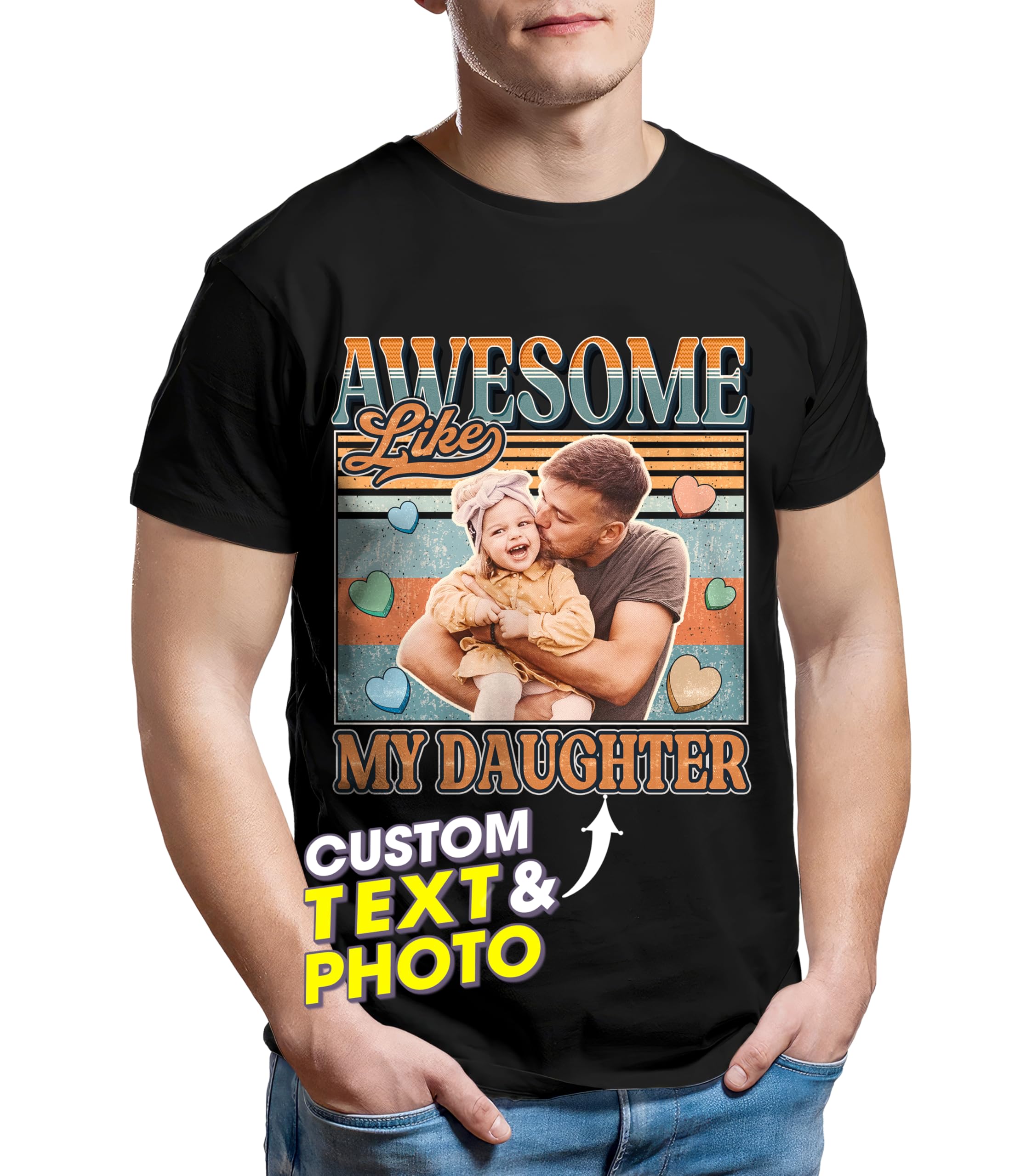JIX & JOKY Custom T Shirts with Picture Custom Fathers Day Shirt for Dad Photo Tshirt with Face Customize Shirt for Men