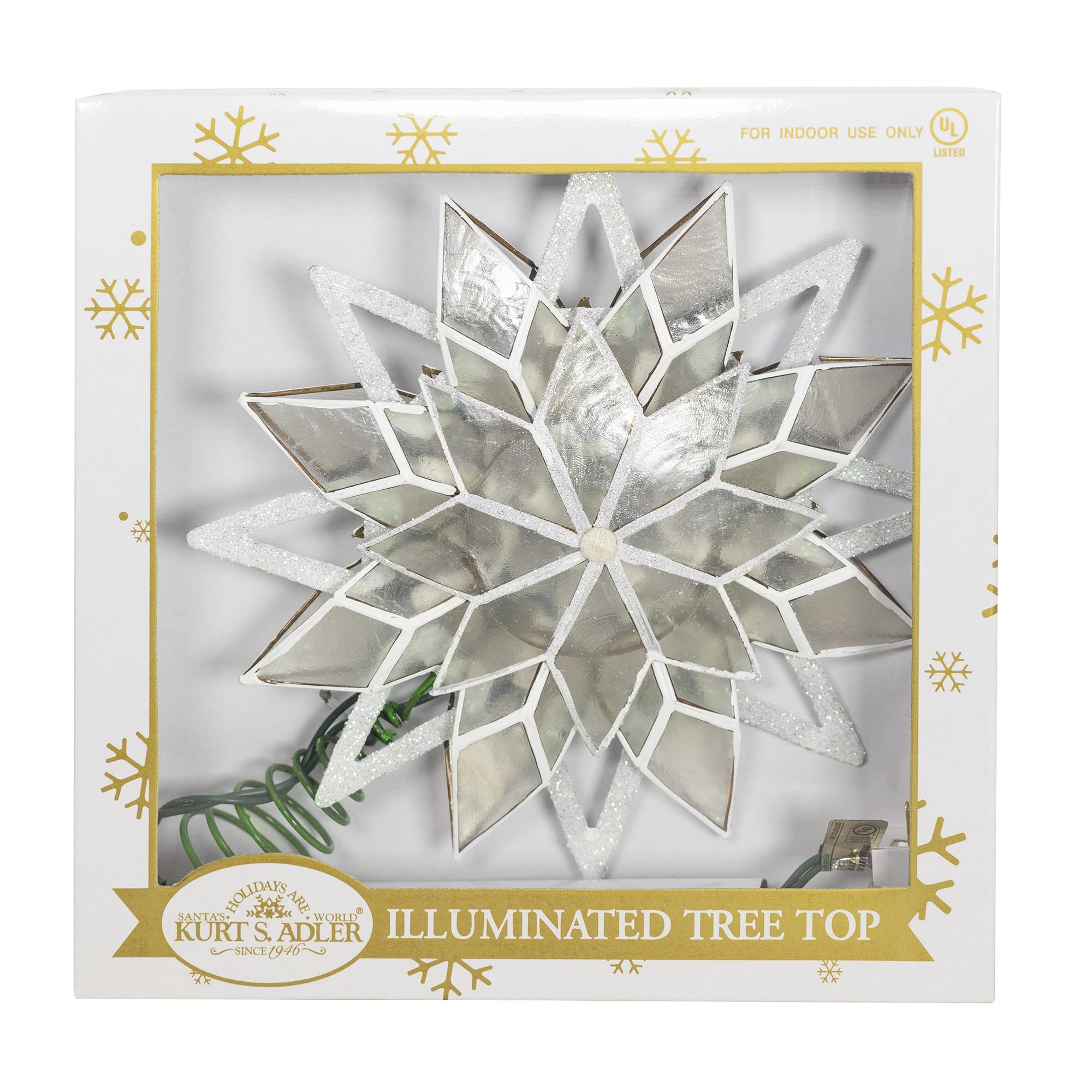 Kurt S. Adler 10 lumières 8 Points Blanc pailleté étoile capiz cimier de Sapin de Noël, 24,1 cm