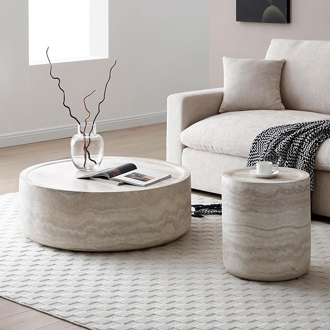 Round Coffee Table Set of 2 for Living Room, Modern