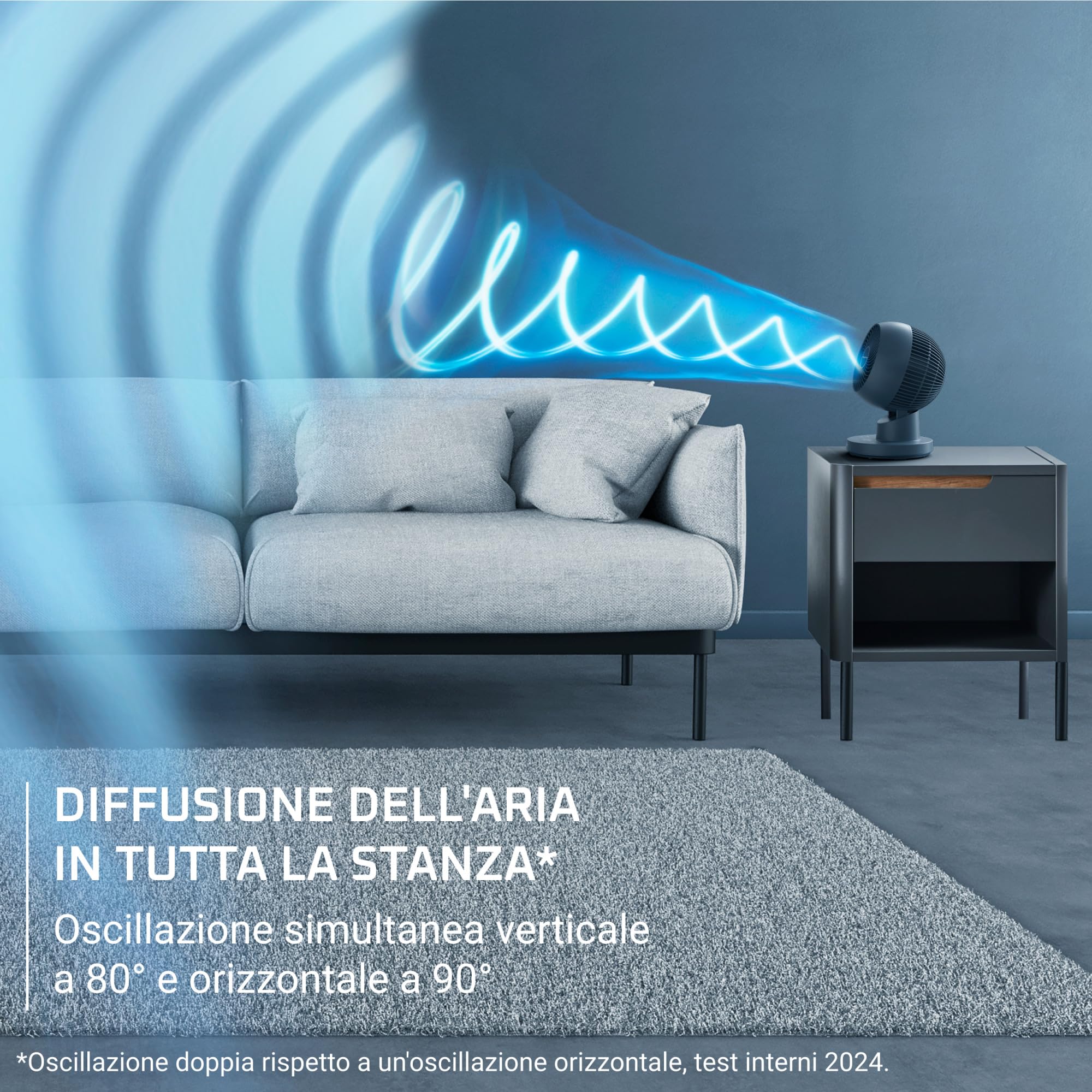 Rowenta Turbo Swift Compact, Ventilatore da Tavolo Silenzioso a 3 Modalità e 12 Velocità, con Modalità Silent Night, Oscillazione Multidirezionale, QV5041F0