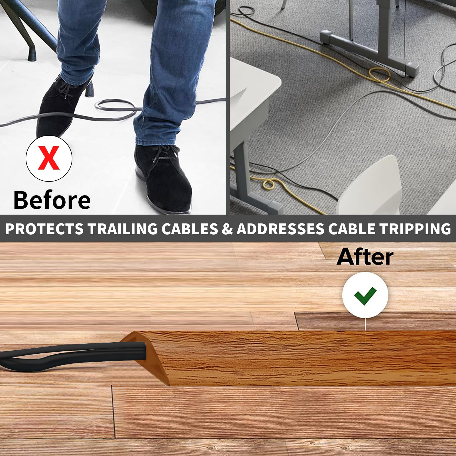 Pasacables Suelo, Canaleta Cables Suelo, 1M x5cm Protector de Cables para Suelo, Cubiertas de Suelo para Cables Autoadhesiva Montaje para Todos los Hogar, Oficina, Escuela, Almacén(Madera Amarillo) - 3