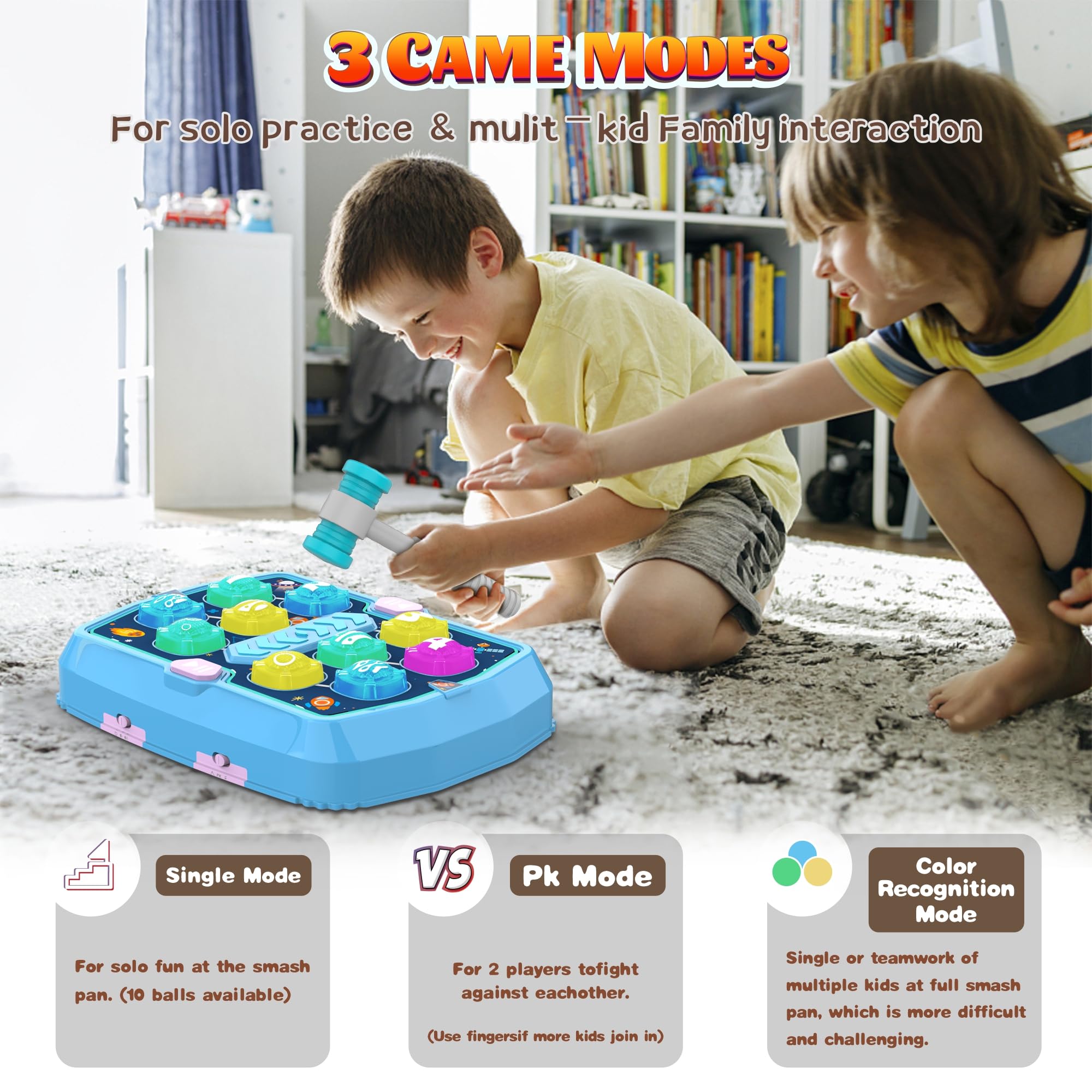 Pafolo Whack Game Mole Toy para niños pequeños, Regalos de cumpleaños de Navidad para Juguetes para niños/niñas de 3 4 5 6+ años, Juguetes educativos interactivos con 2 martillos Azul