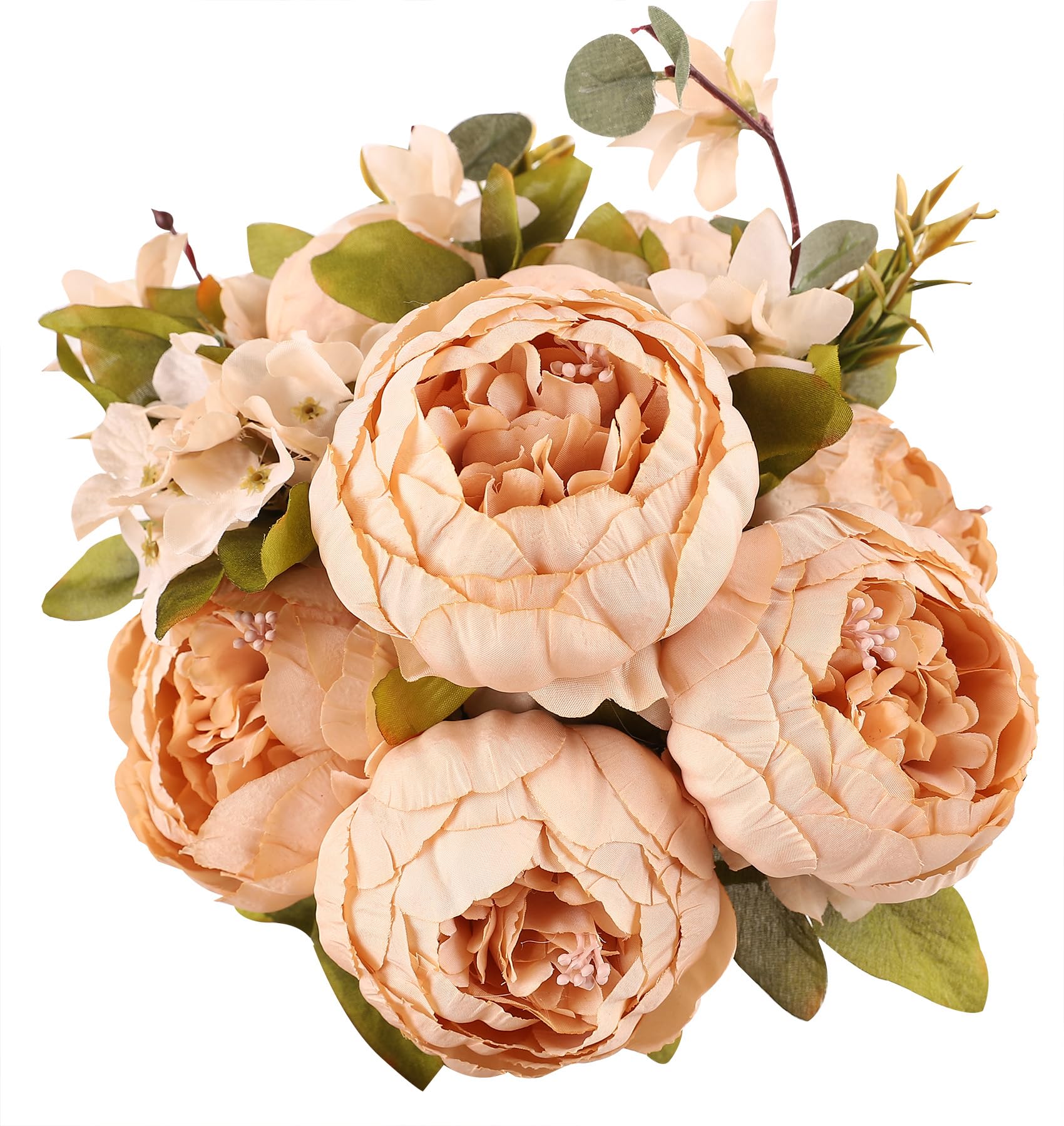 Duovlo Artificial Peony Silk Flowers Fake Flowers Vintage Wedding Home Decoration,Pack of 1 (Light Champagne)