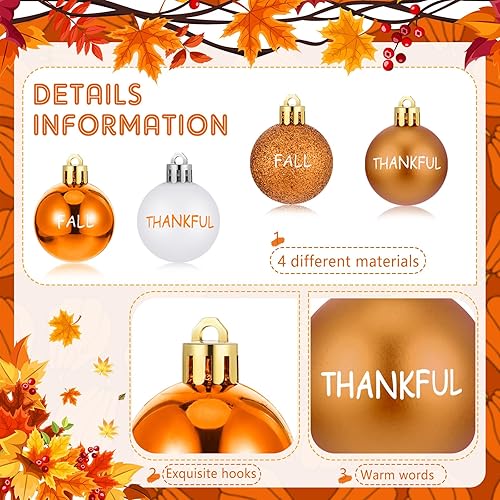 Miniatura 3 de Jenaai 24 adornos de bola de Acción de Gracias para árbol de otoño, bola colgante de plástico naranja y blanco, adornos colgantes de Acción de