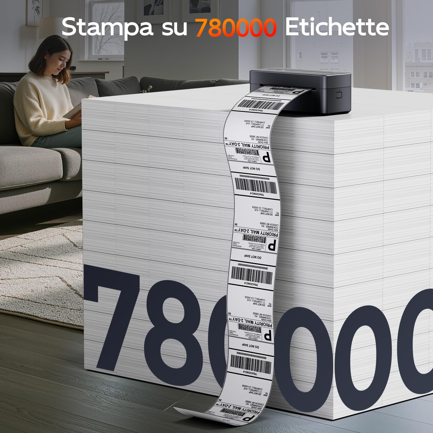 Stampante Etichette Spedizione, Stampante Termica Etichette Adesive 4x6 | Supporta Bluetooth e USB, Adatta alla Stampa di Etichette di Spedizione, Compatibile con Amazon, Vinted, Etsy, UPS, Bianco