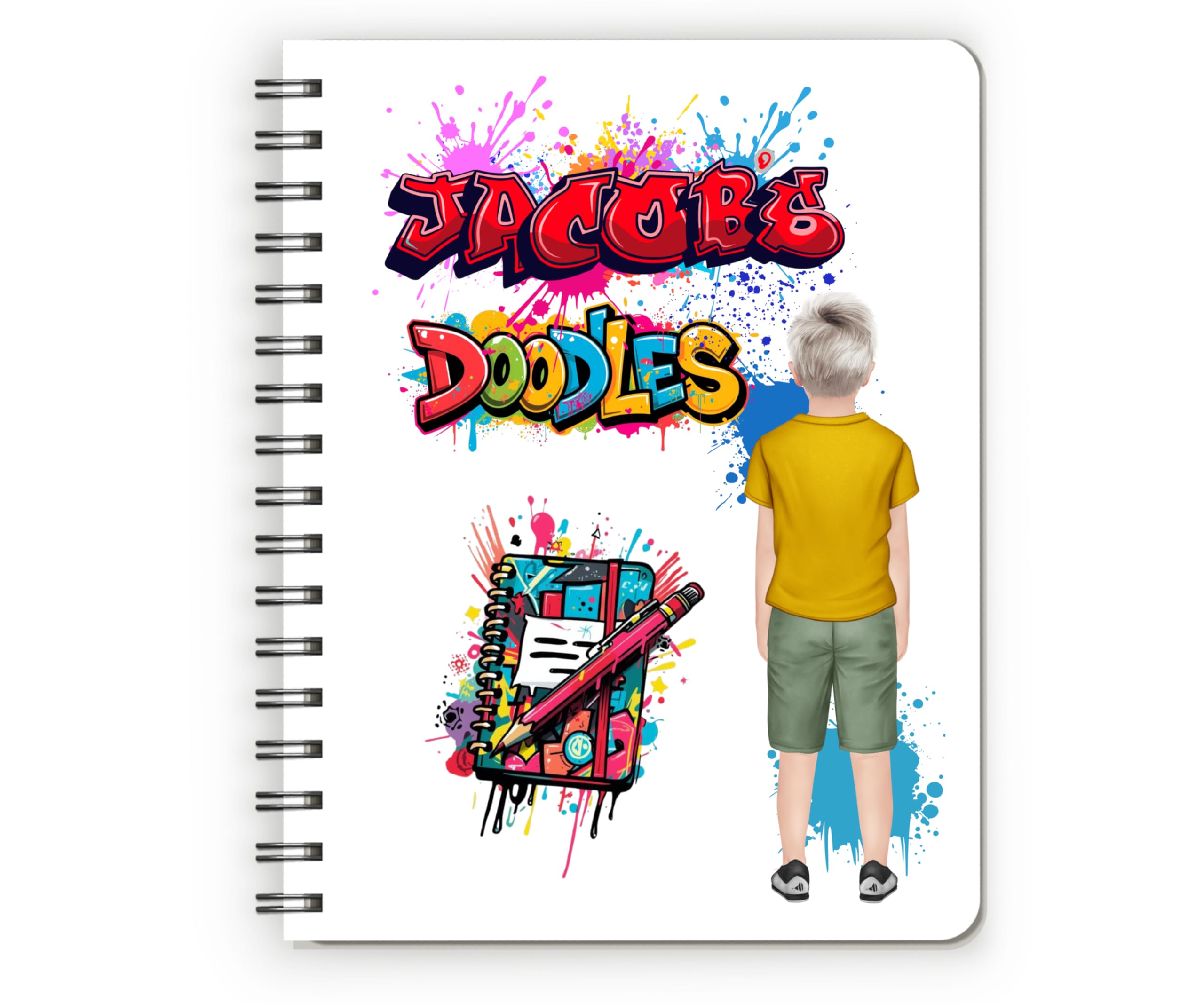 Journal for Boys, Notebook for Girls, Doodle Book for Boys, Personalised Gift for Boys. Options to change hairstyle and clothing to resemble recipient