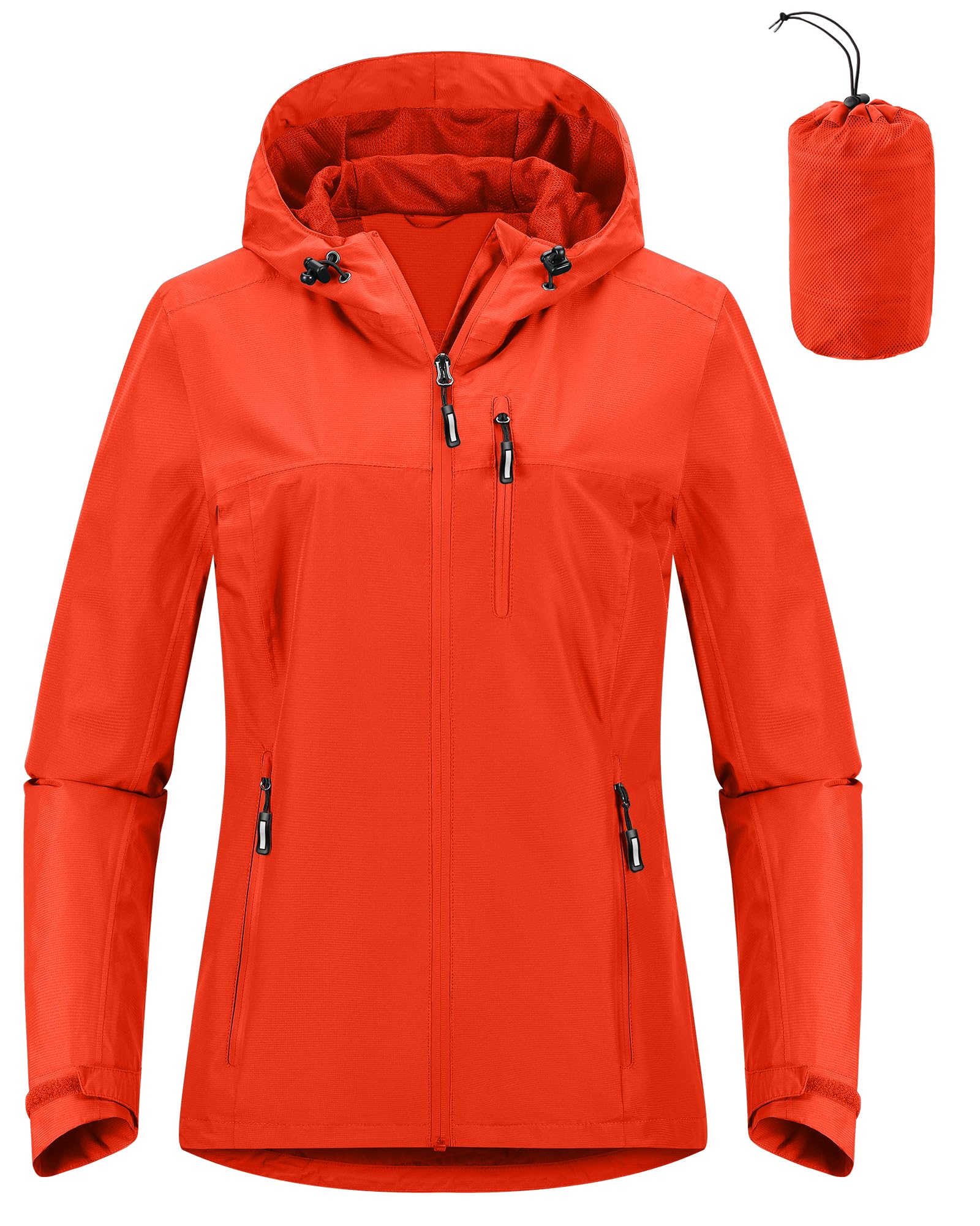Outdoor Ventures Damen Regenjacke 10000MM Wasserdicht Leichte Gefüttert Packbar Sportjacke Funktionsjacke Atmungsaktiv Fahrrad Jacke mit Kapuze