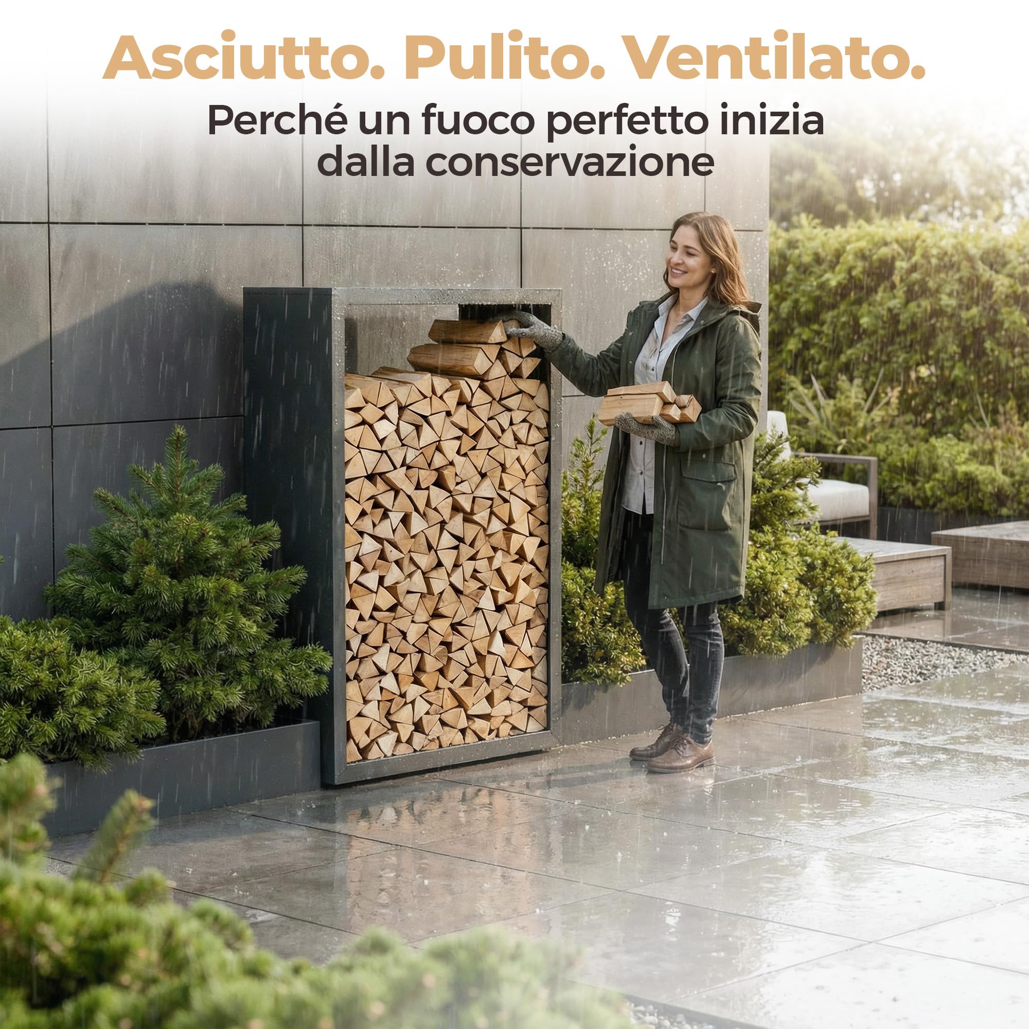 Scaffale per legna da ardere in metallo RAL 7016 per esterni e interni resistente alle intemperie