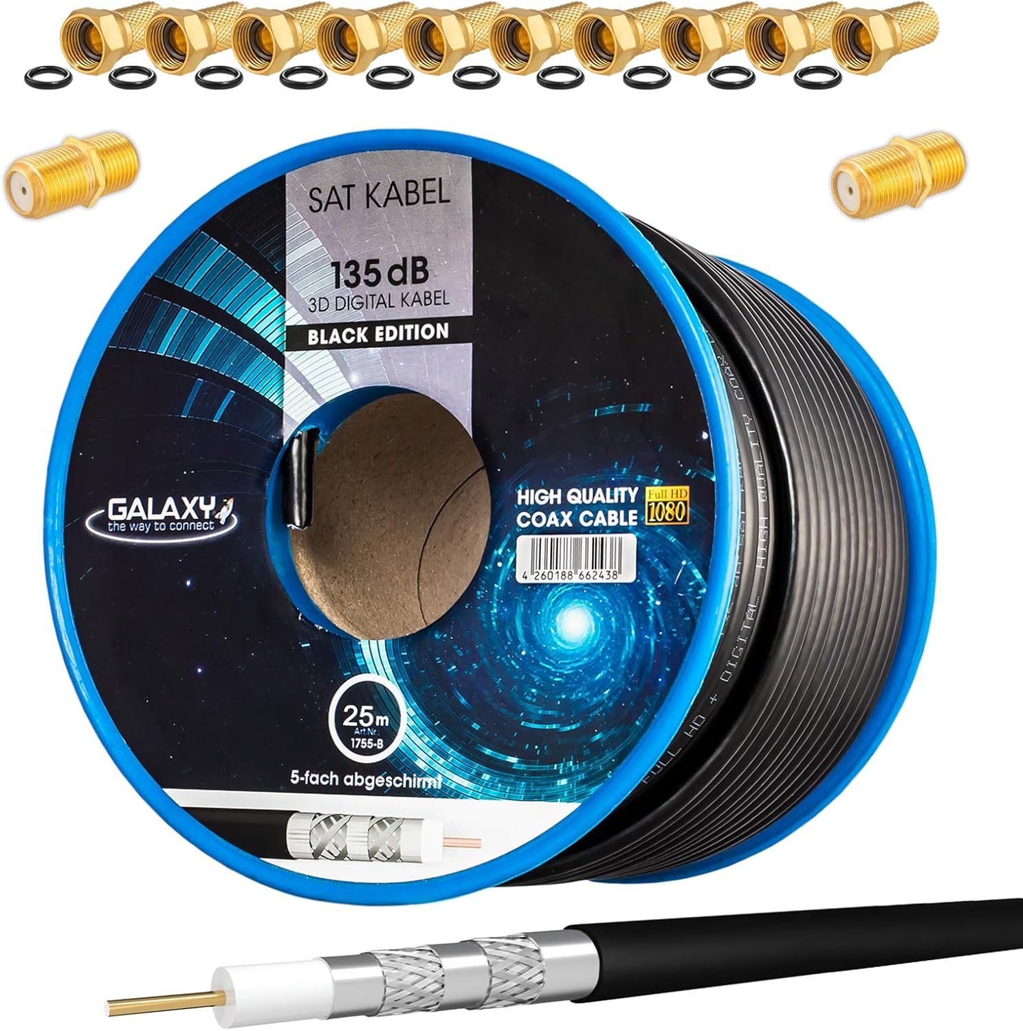 Cavo Coassiale Antenna TV 135 DB 4 Schermi F Compressi | HB-DIGITAL HQ 135 PRO Per DVB-S/S2 4K 8K