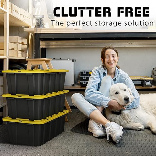 Miniatura 4 de Paquete de 8 contenedores organizadores de plástico medianos de 12 galones con tapas de cierre seguro ultra duraderas, apilables, extra resistentes