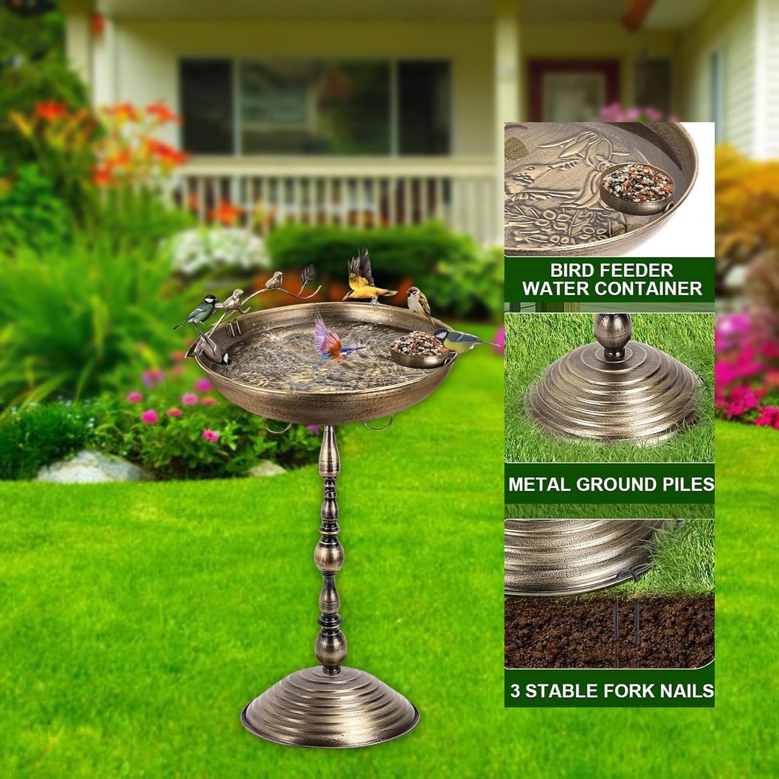 perfk Bebedero para pájaros de Metal, comedero Desmontable, Ideal para jardín, Patio o césped.