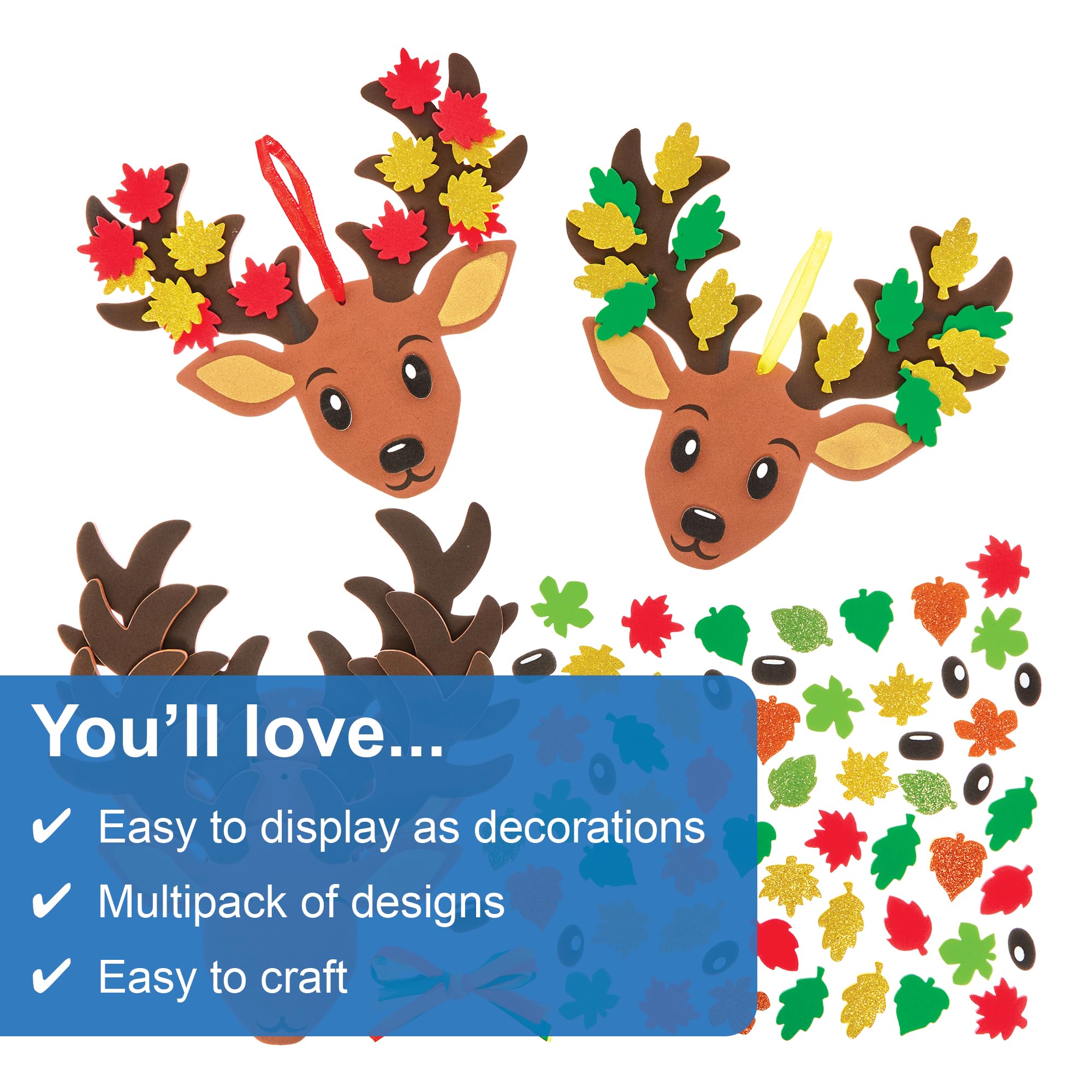 Baker Ross FN302 Leafy Deer Mix and Match Decoration Kits - Pack of 5, Autumn Arts and Crafts for Kids Autumn Decorations - Image 3