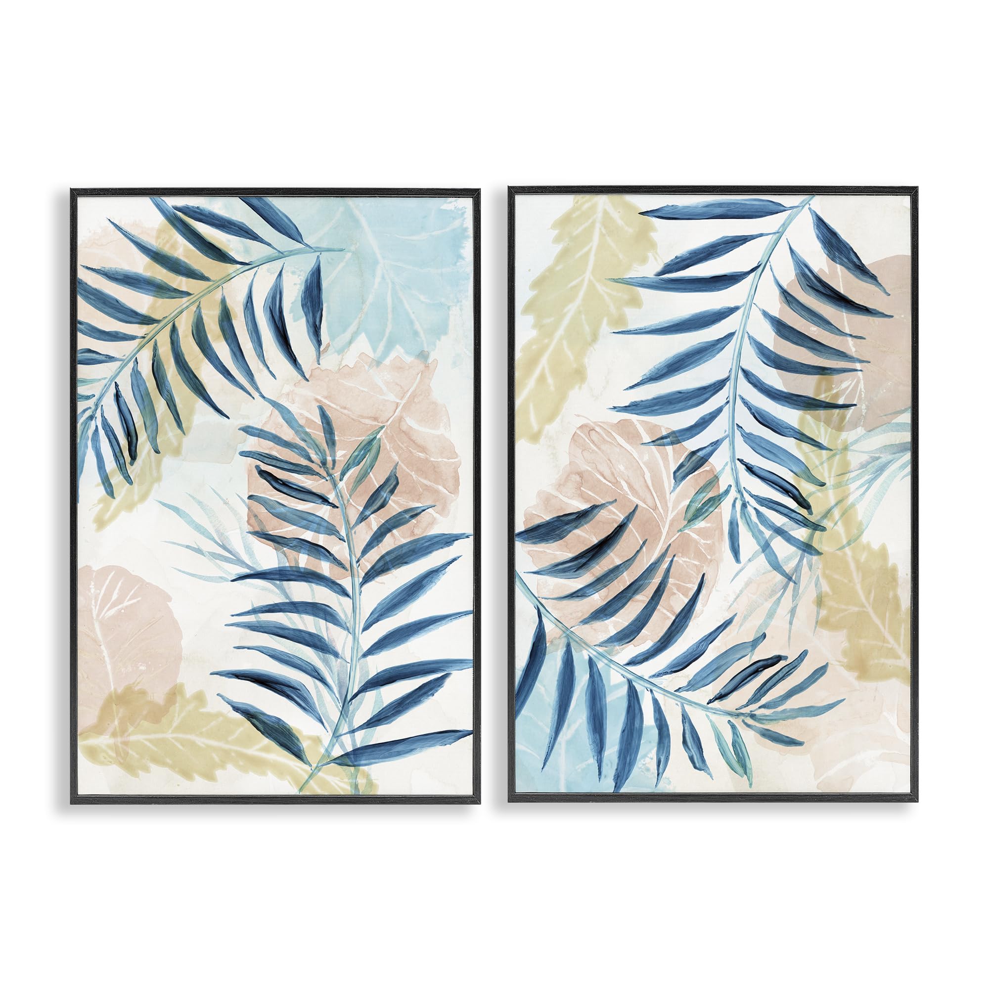 Stupell Industries 'Pastel & Blue Palm Fronds', 2pc Framed Giclee Art Set 2, Black, 20 x 30 Inches, Easy to Hang and Sturdy, Made in USA, by Nan