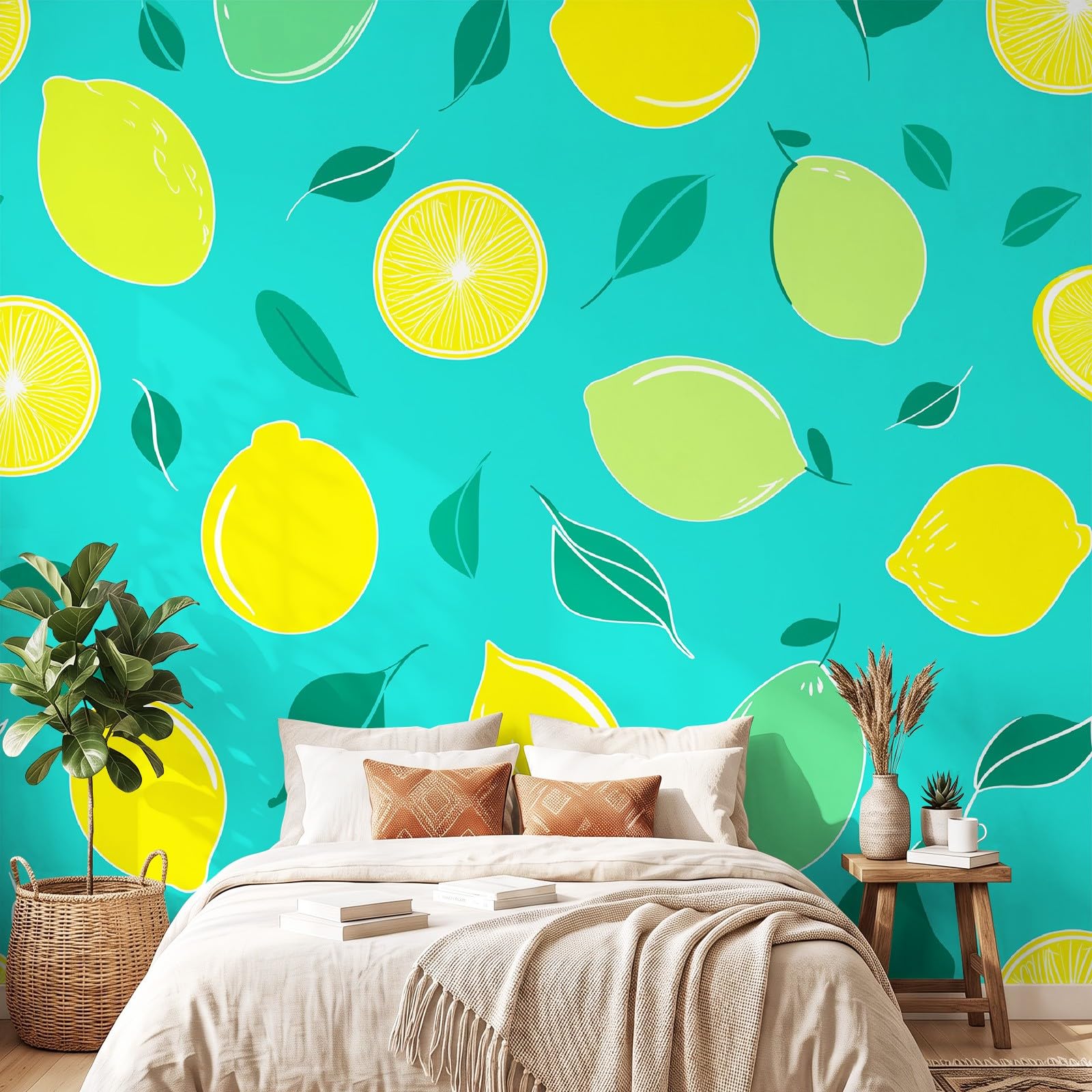 Générique Rétro Fruit Papier Peint Panoramique Citron Agrumes，Papier Peint Intissé 250 x 175 cm pour Salon Chambre Enfant Chambre Décoration Murale Poster Tableaux Photo Muraux