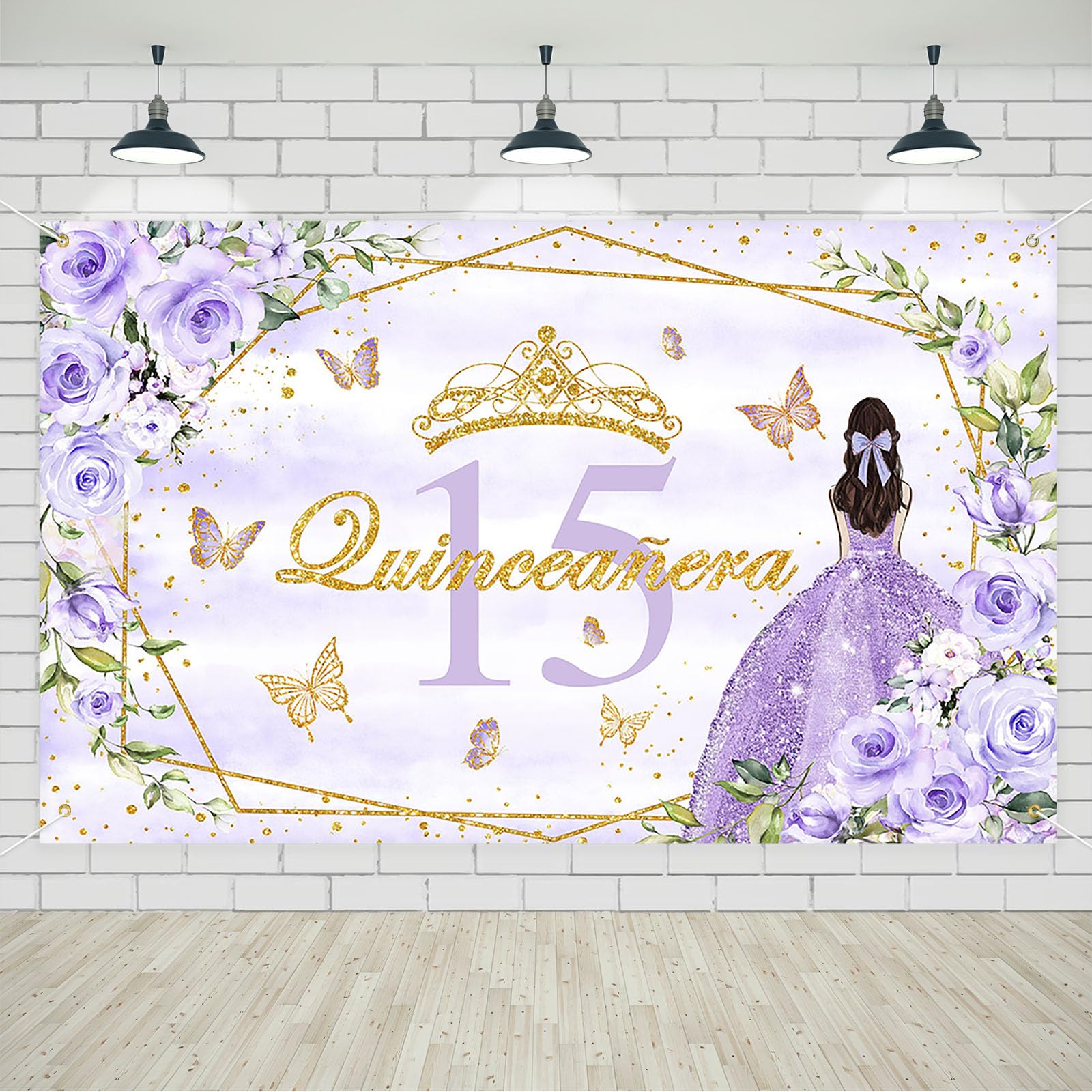 Avezano Quinceanera 15 Birthday Backdrop Banner Mis Quince Anos 15th Birthday Party Decorations Girls 15 Bday Party Background Purple Gold, 6 x 3.6 ft