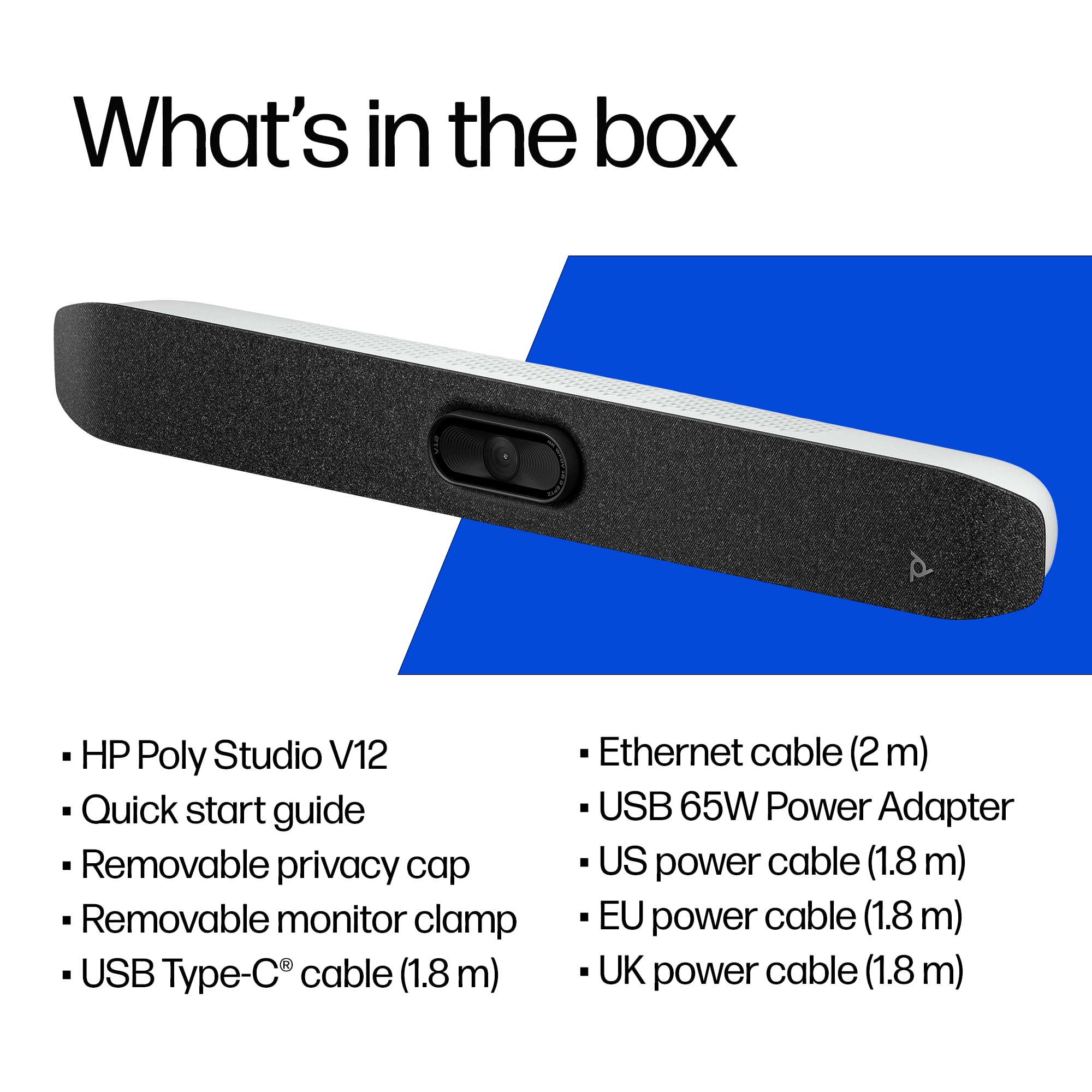 POLY Studio V12 – bar wideo USB z kamerą 20 MP i szerokim kątem 120°, wielofunkcyjne rozwiązanie konferencyjne z mikrofonem i głośnikiem, do małych pomieszczeń konferencyjnych, kompatybilny z zoomem
