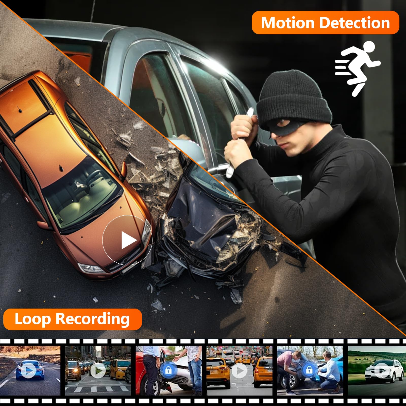 Mirror Dash Cam 4 Channel Front Rear, 3 inch Rückspiegel Kamera mit G-Sensor/Parking Monitoring/Night Vision 360 Grad Schutz+ 64GB Karte