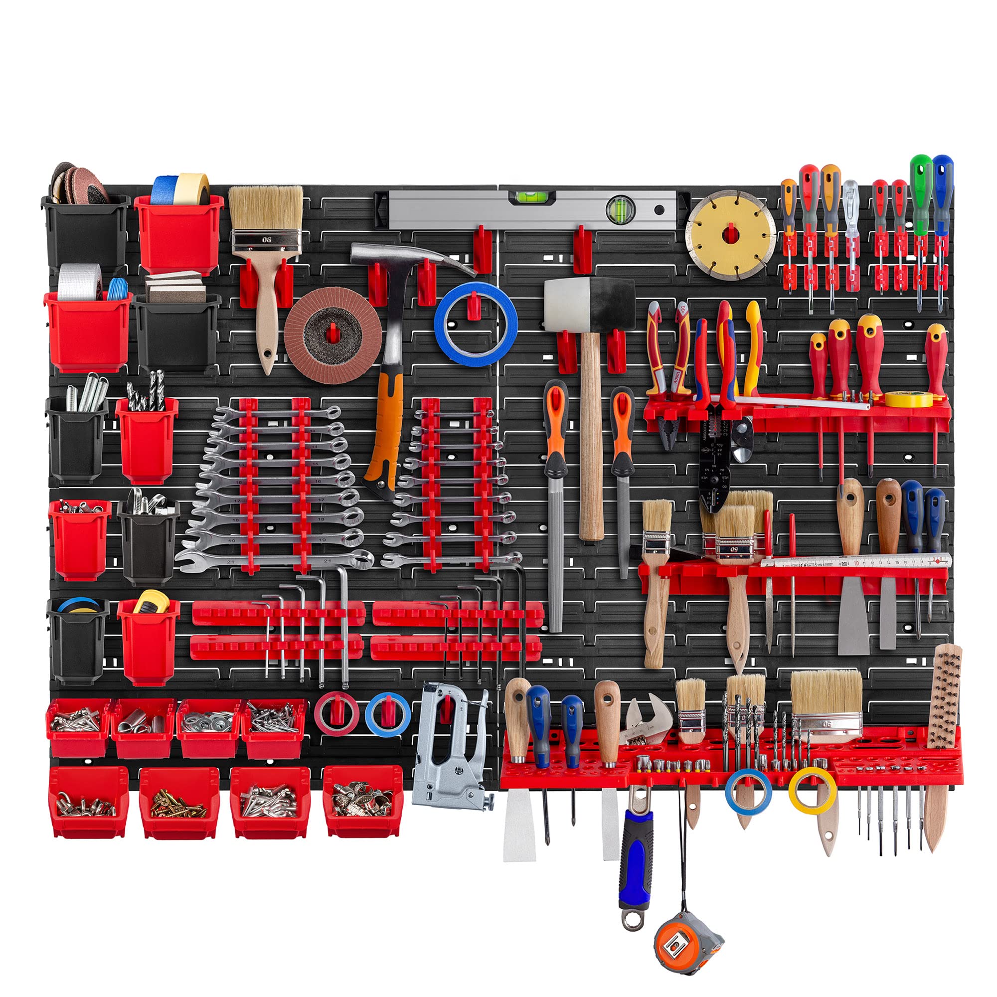 KADAX Étagère murale d'atelier, 116 x 78 cm, Système de rangement en plastique robuste, Étagère d'atelier résistante aux UV, Plaques murales extensibles, Étagère à glissière pour garage, (Rouge, 61