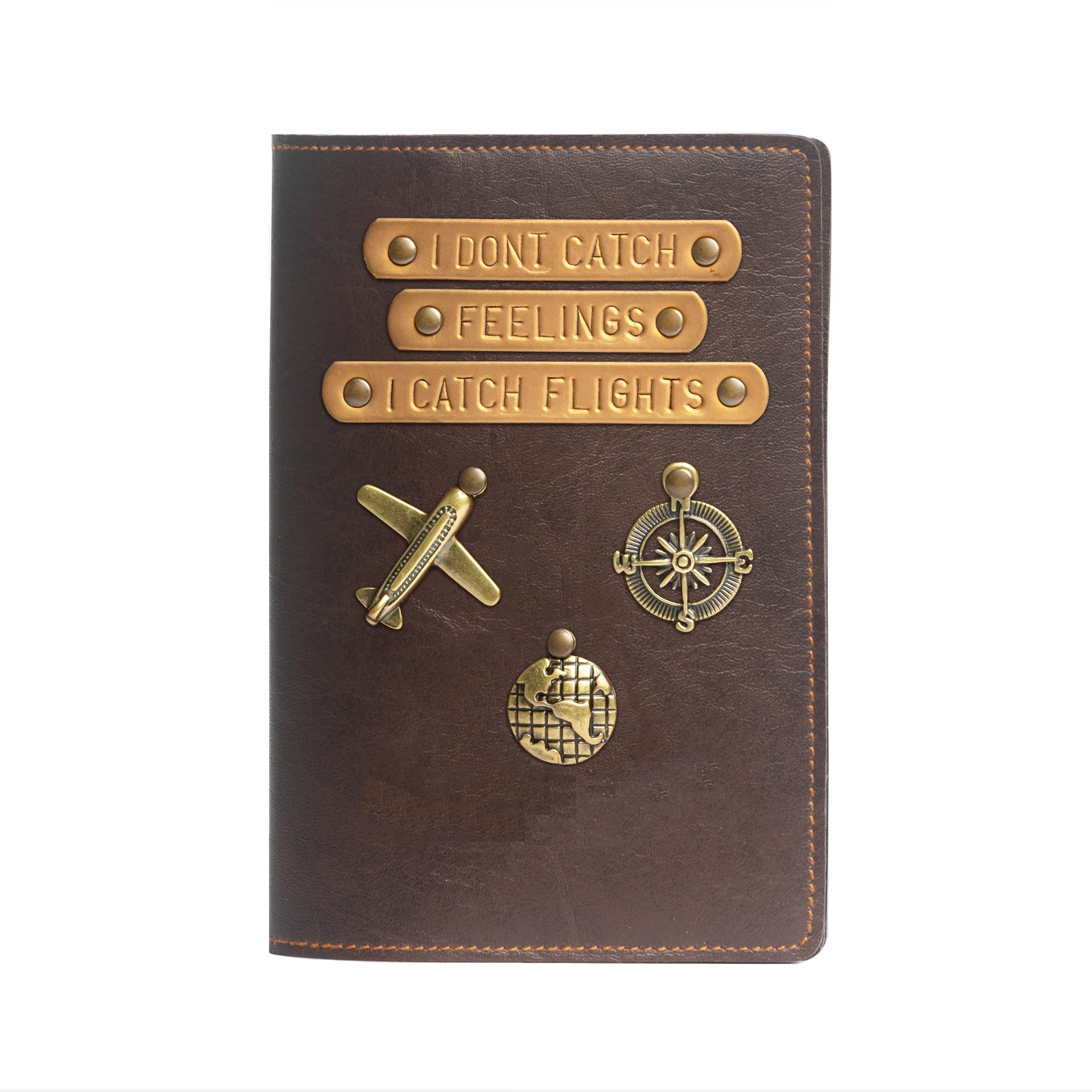 the messy corner Stylish Unisex Passport Cover for Men, Women | I DON'T CATCH FEELINGS I CATCH FLIGHTS | Vegan Leather Passport Cover for travel (Dark Brown)-picture-16